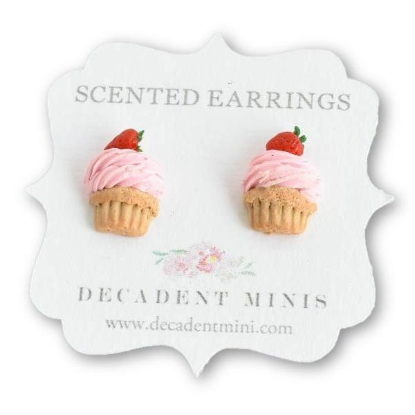 Scented Strawberry Cupcake Stud Earrings - Decadent Minis