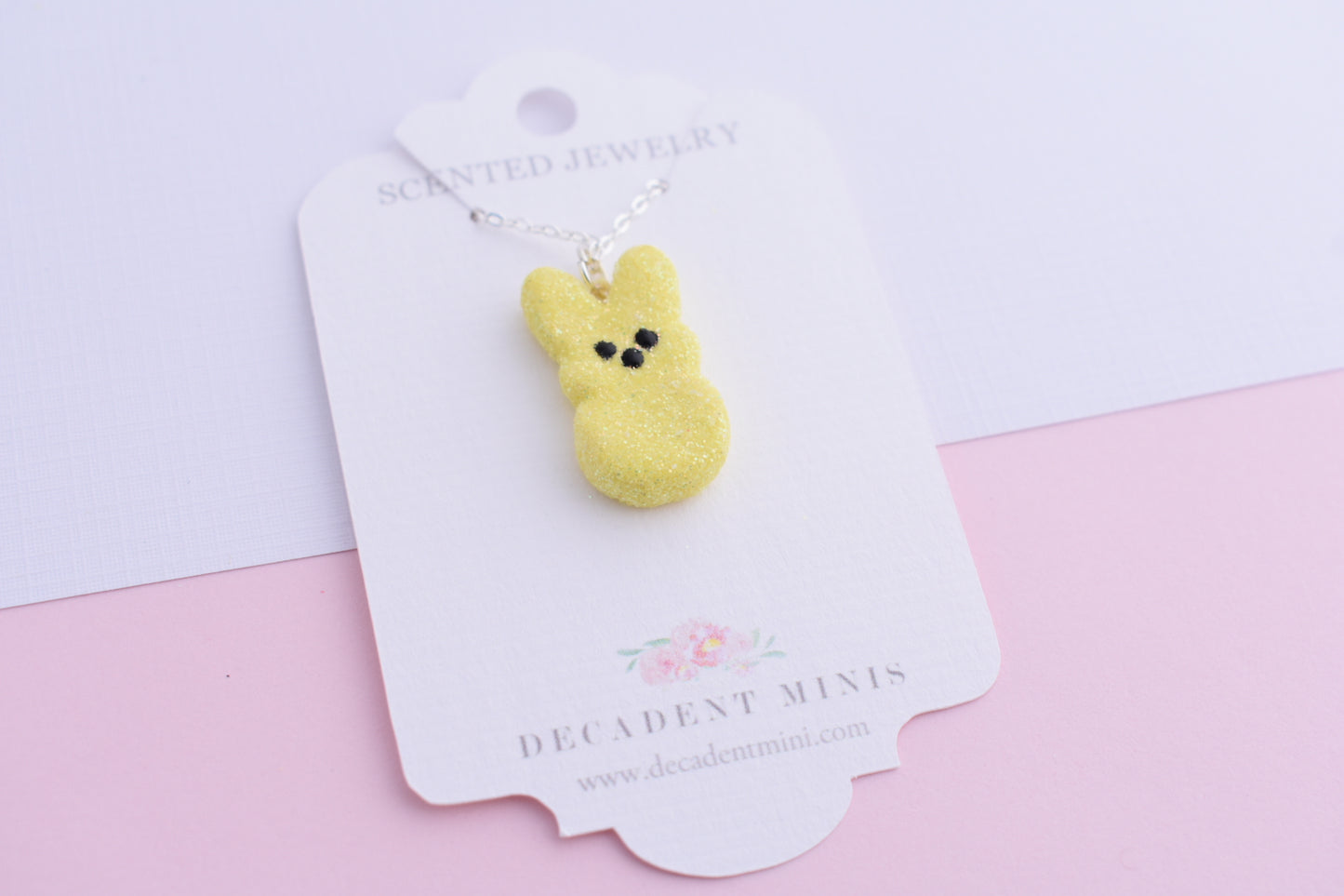 Scented Easter Bunny Peeps Necklace Silver Plated - Decadent Minis