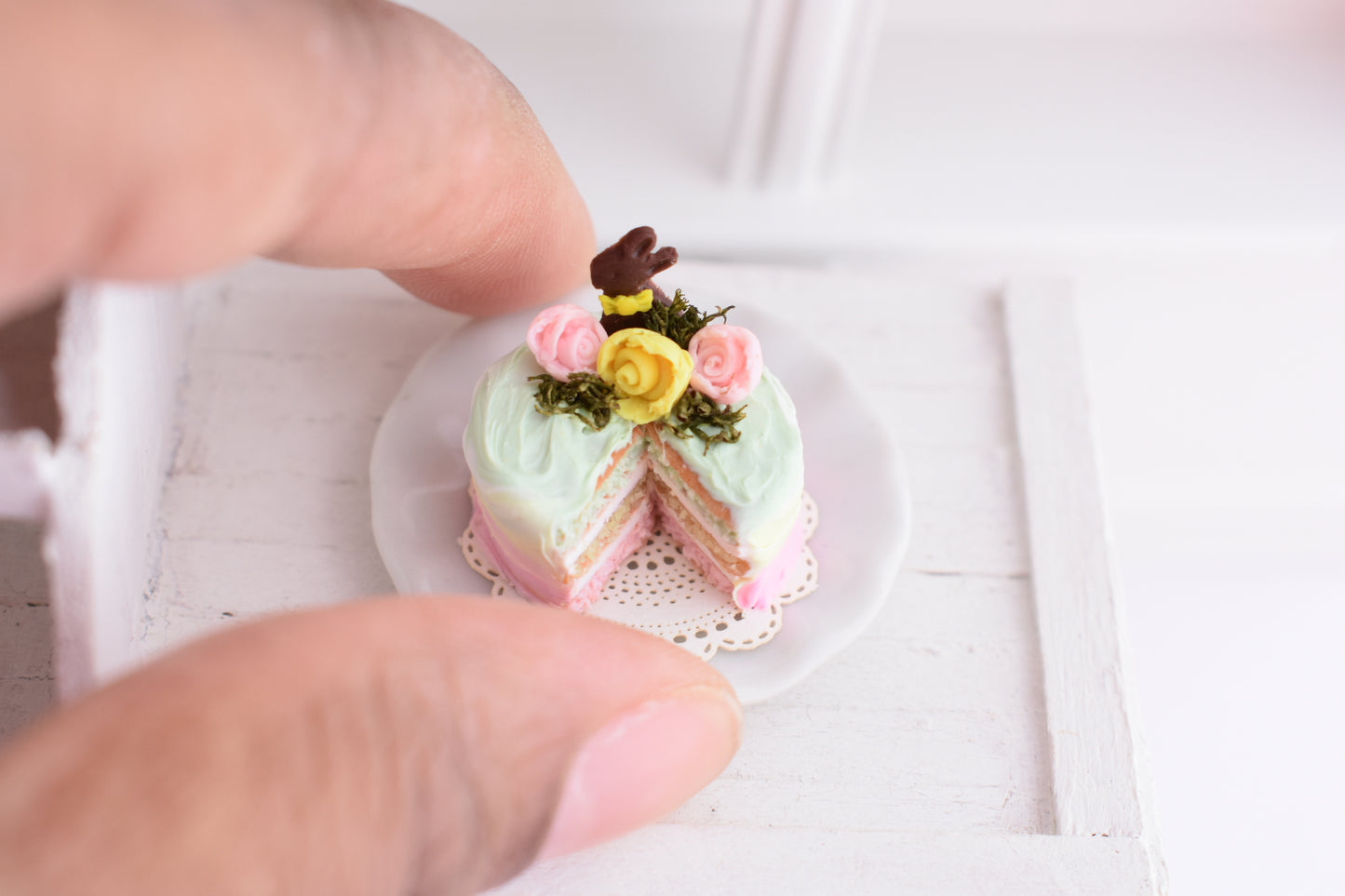 1:12 Scale Scented Chocolate Bunny Cake Dollhouse Miniature Cake - Decadent Minis