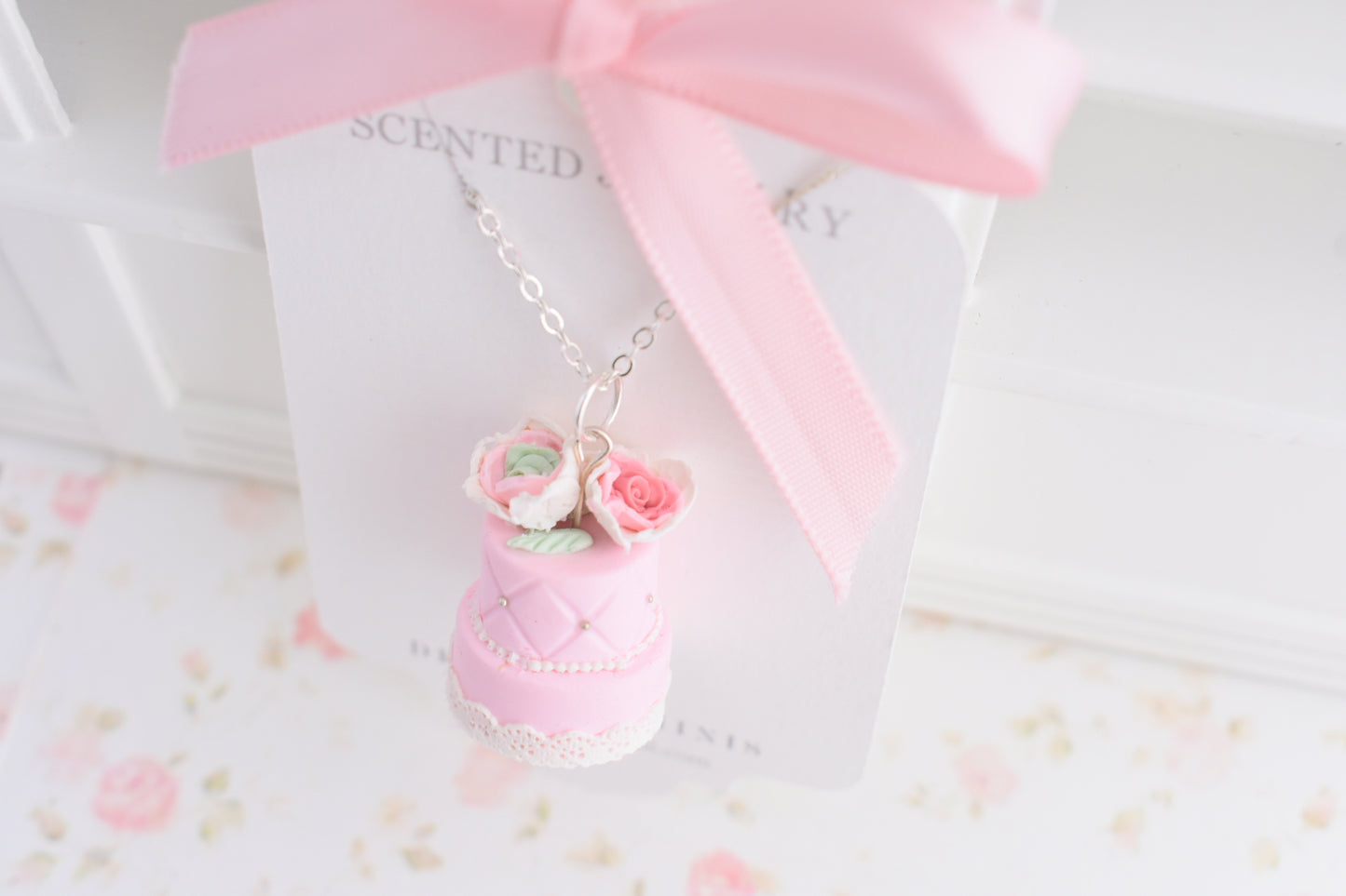 Scented 2-Tiered Wedding Cake Sterling Silver Necklace - Decadent Minis