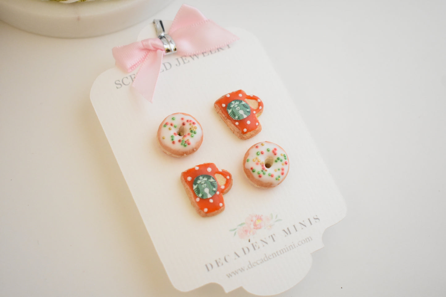 Scented Christmas Donut and Coffee Stud Earring Stud - Decadent Minis