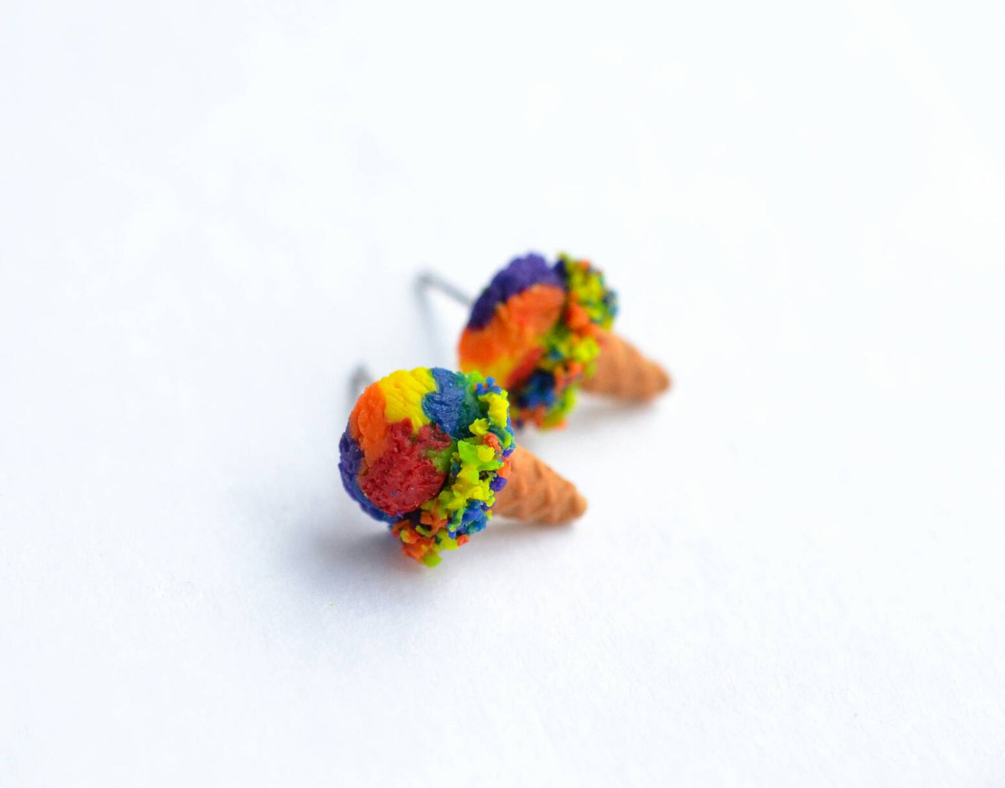 Scented Rainbow Sherbert Ice Cream Cone Earrings - Decadent Minis