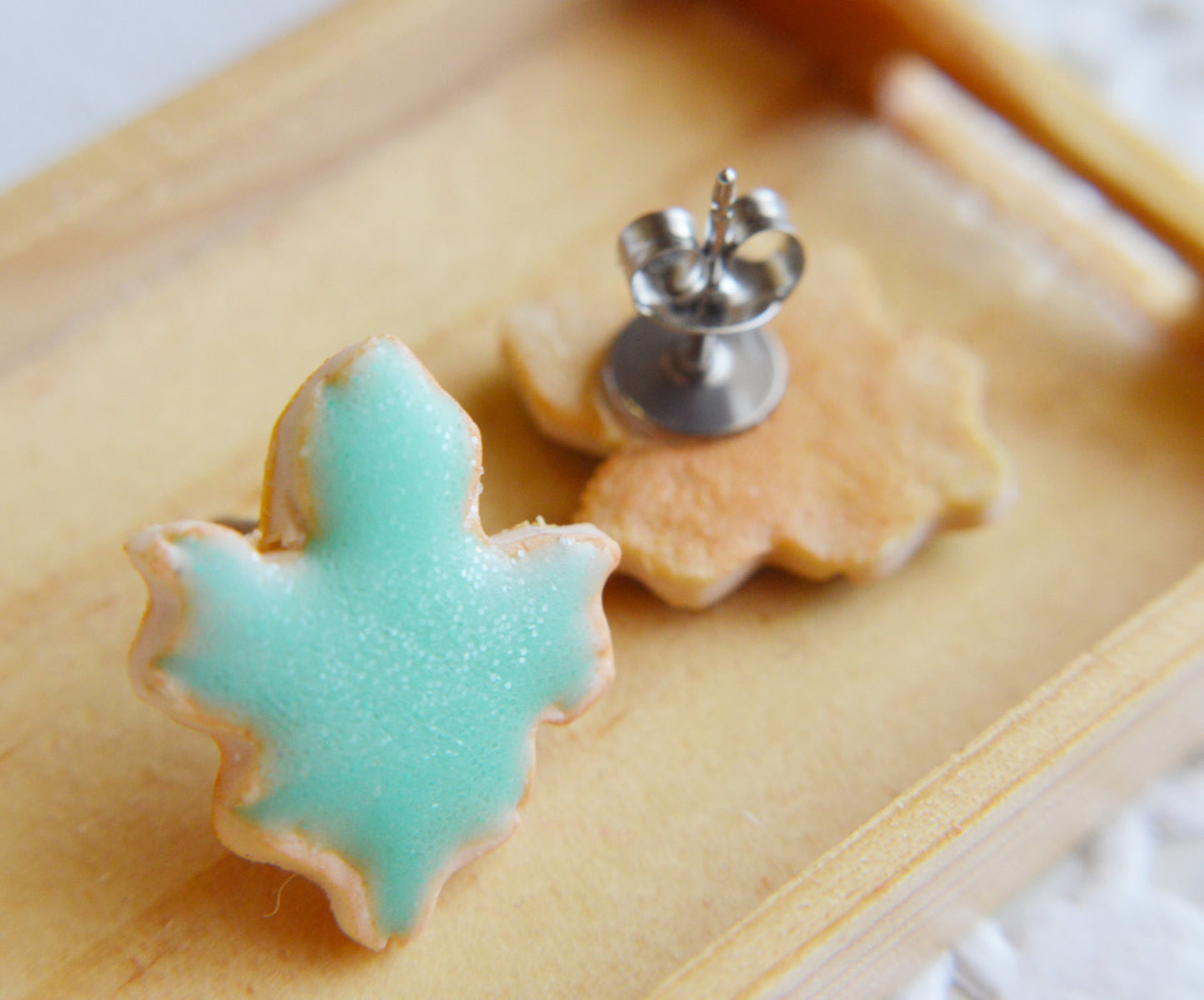 Mint Leaf Sugar Cookie Earrings-Sugar cookie collection-Scented-Miniature food jewelry Thanksgiving - Decadent Minis