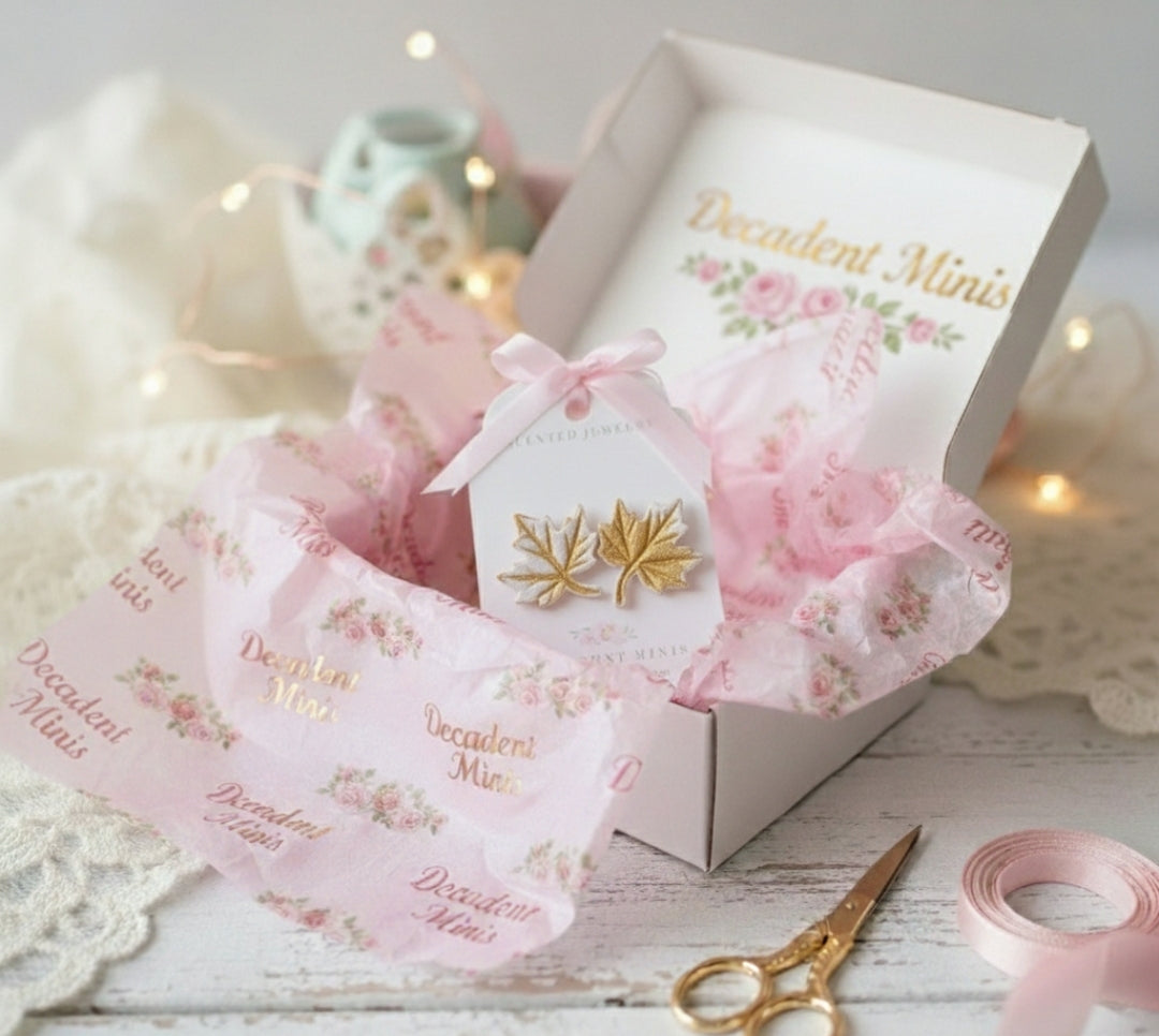 Frosted maple leaf earrings fall themed jewelry Frozen inspired - Decadent Minis