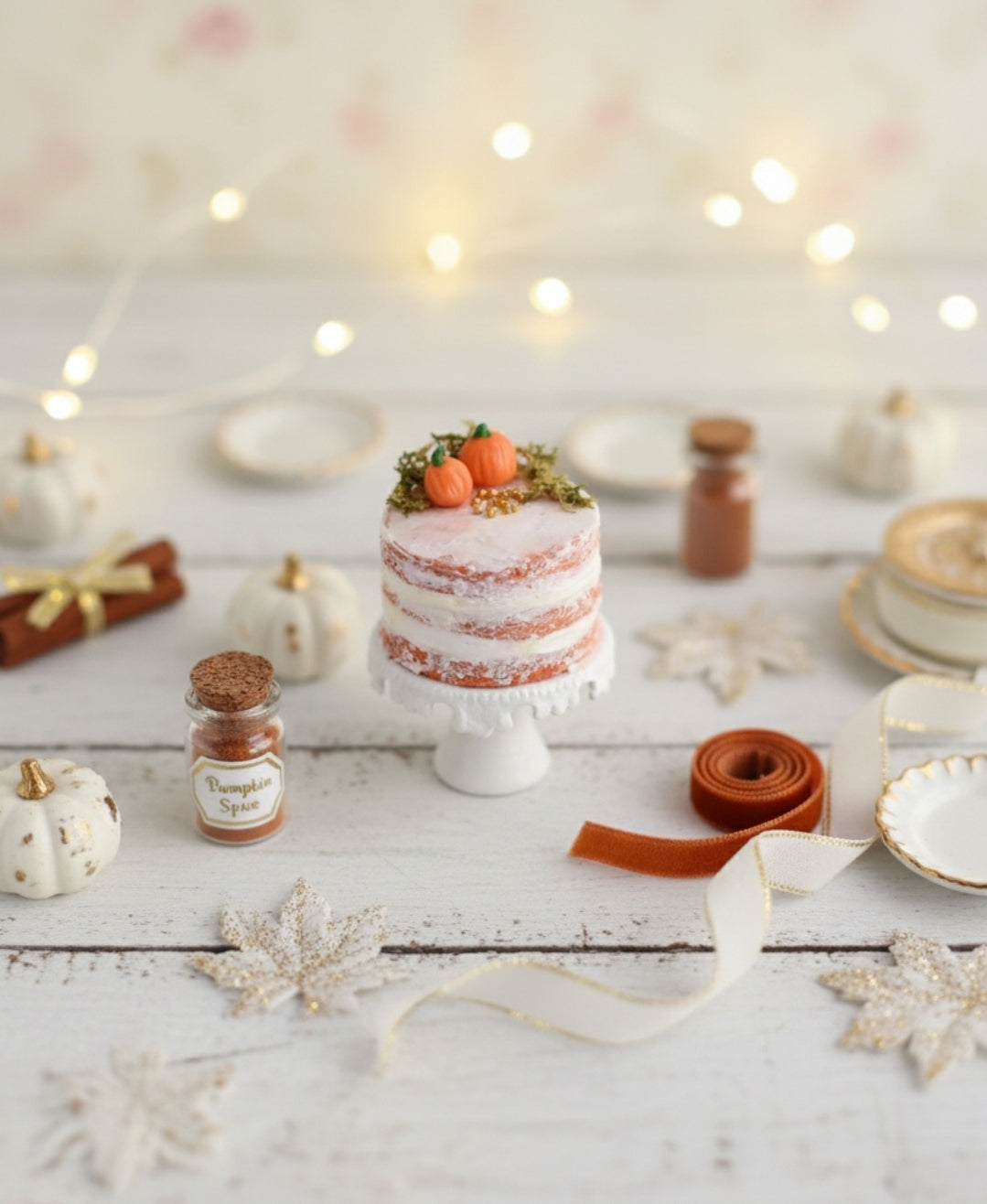 Scented 1:12 Dollhouse Miniature Pumpkin Spice Autumn Naked Cake