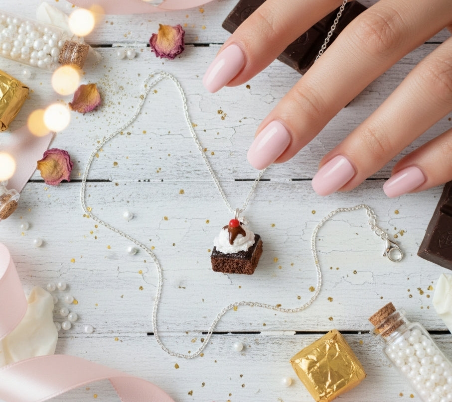 Scented Hot Fudge Brownie Sundae Necklace (wholesale) - Decadent Minis