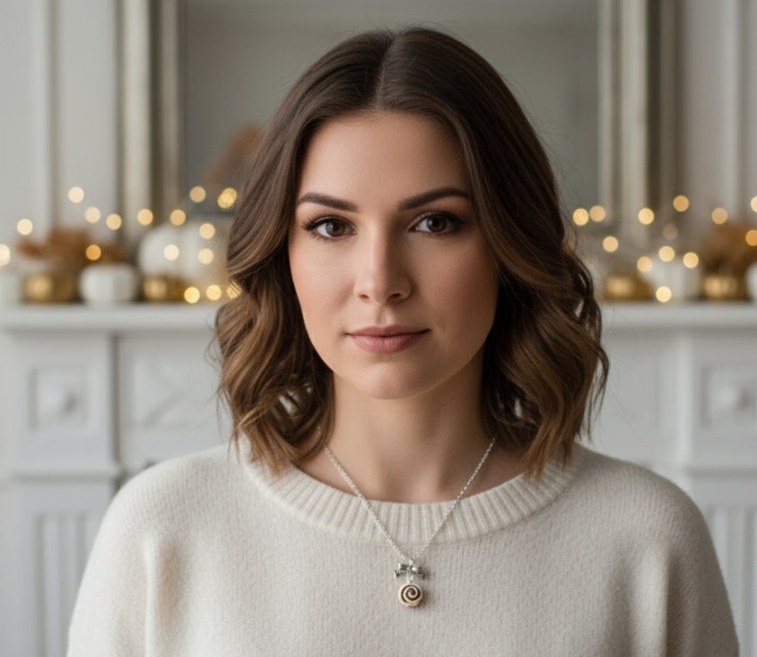 Scented Cinnamon Roll Silver Bow Necklace - Decadent Minis