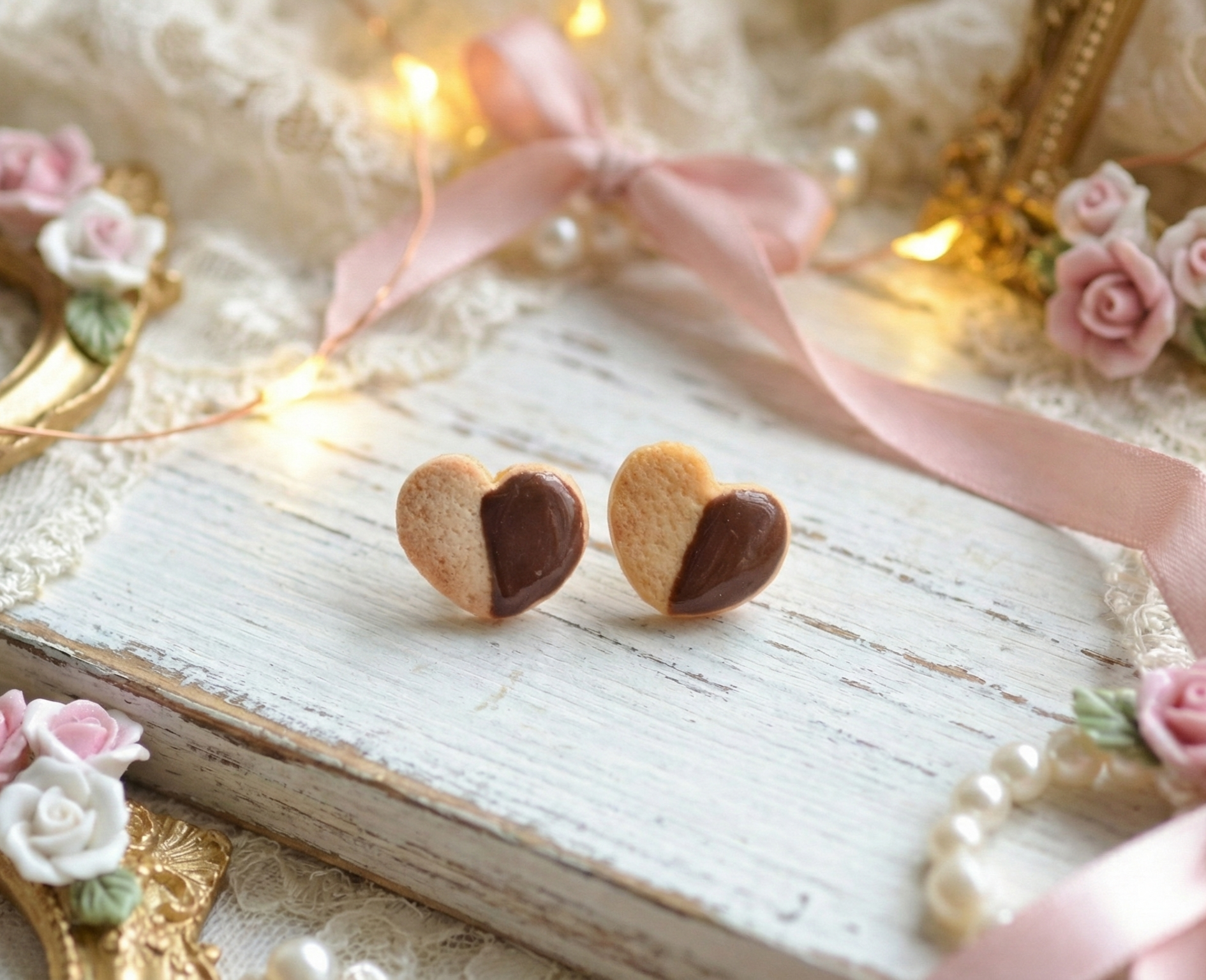 Heart shaped dipped shortbread cookie earrings (choose your color) - Decadent Minis