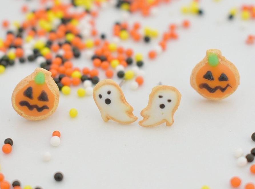 Scented Halloween Pumpkin & Ghost Sugar Cookie Earring Set - Decadent Minis