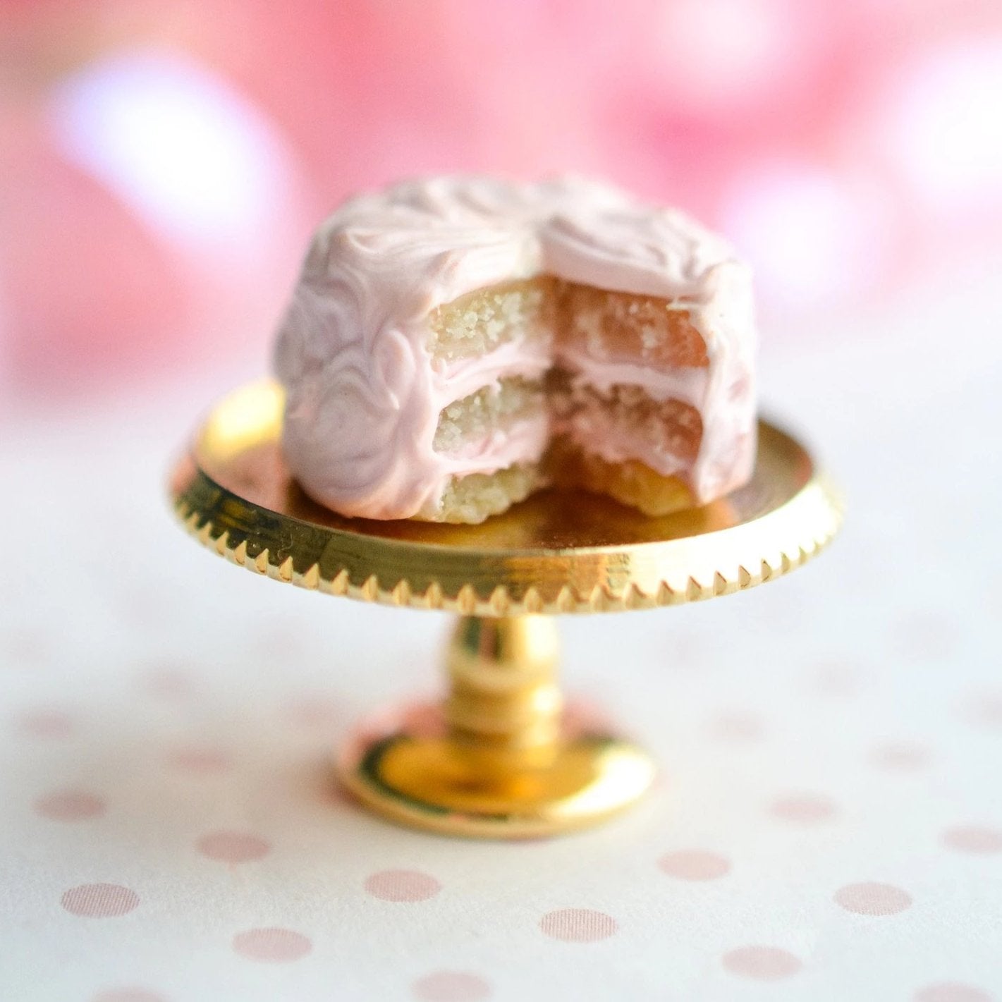 12th Scale Dollhouse Miniature Shabby Chic Pink Cake - Decadent Minis