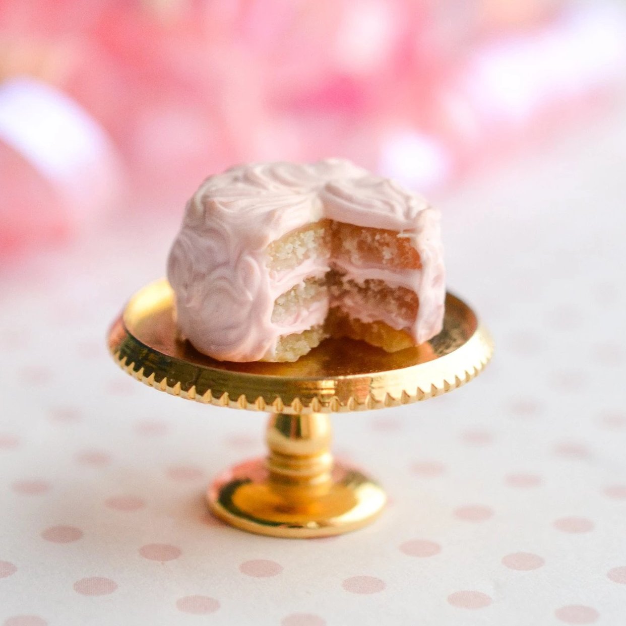 12th Scale Dollhouse Miniature Shabby Chic Pink Cake - Decadent Minis
