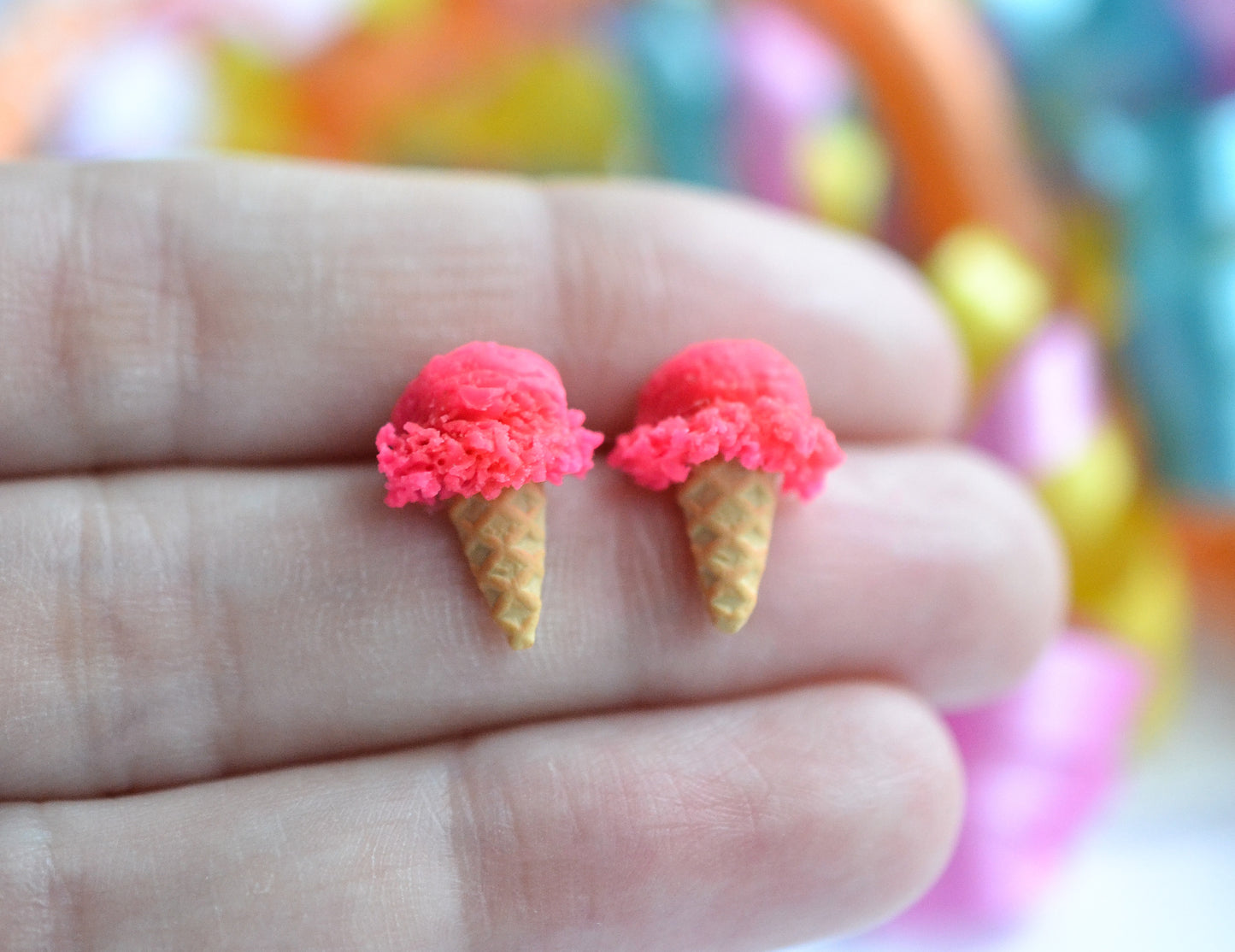 Scented Strawberry Ice Cream Cone Earrings - Decadent Minis