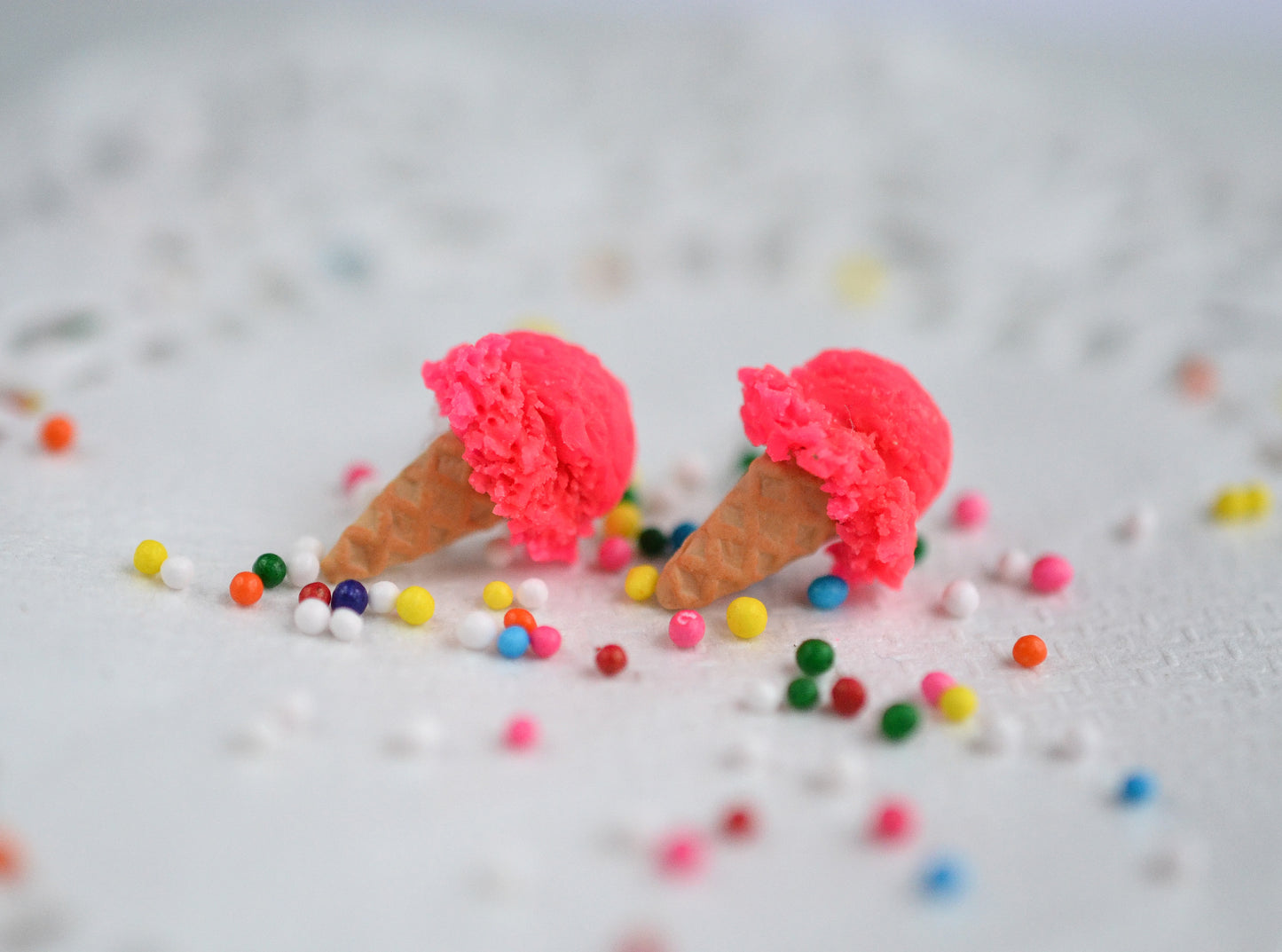 Scented Strawberry Ice Cream Cone Earrings - Decadent Minis
