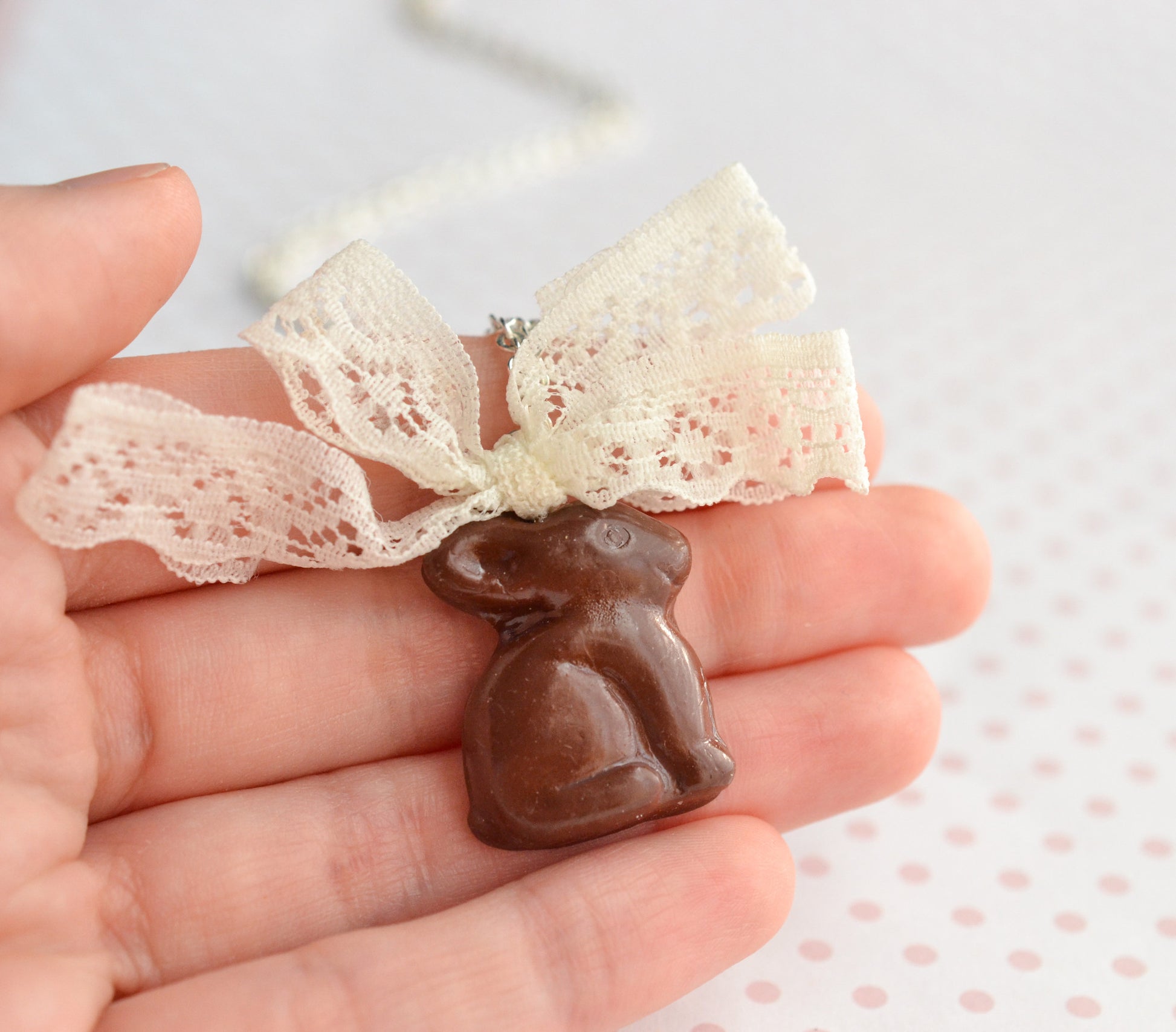 Scented Chocolate Easter Bunny Necklace Silver Plated - Decadent Minis