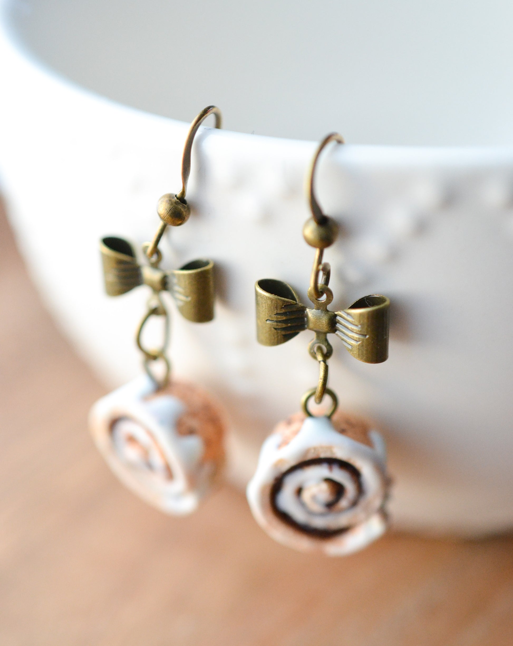 Scented Cinnamon Roll Earrings Antique Bronze - Decadent Minis