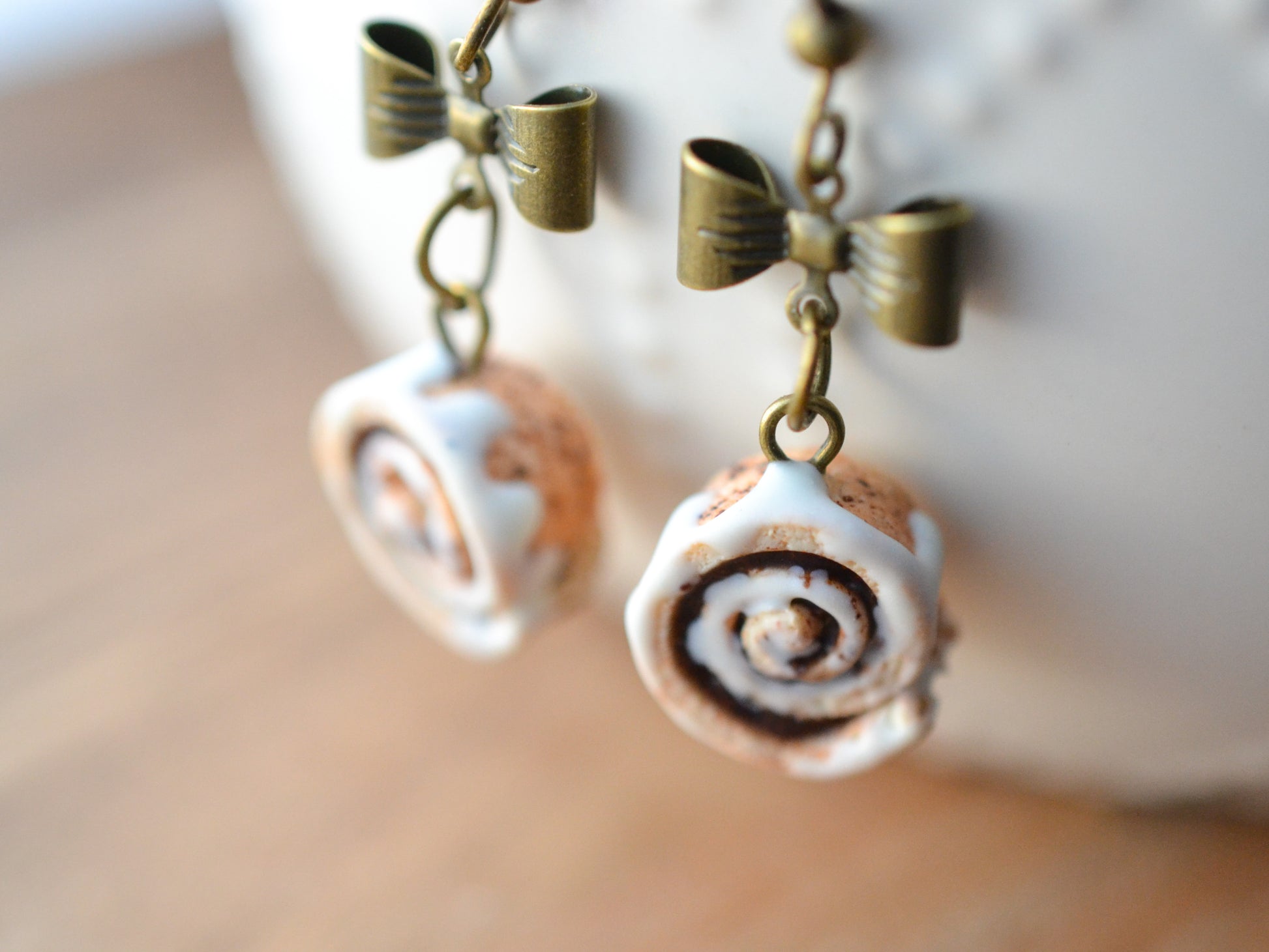 Scented Cinnamon Roll Earrings Antique Bronze - Decadent Minis