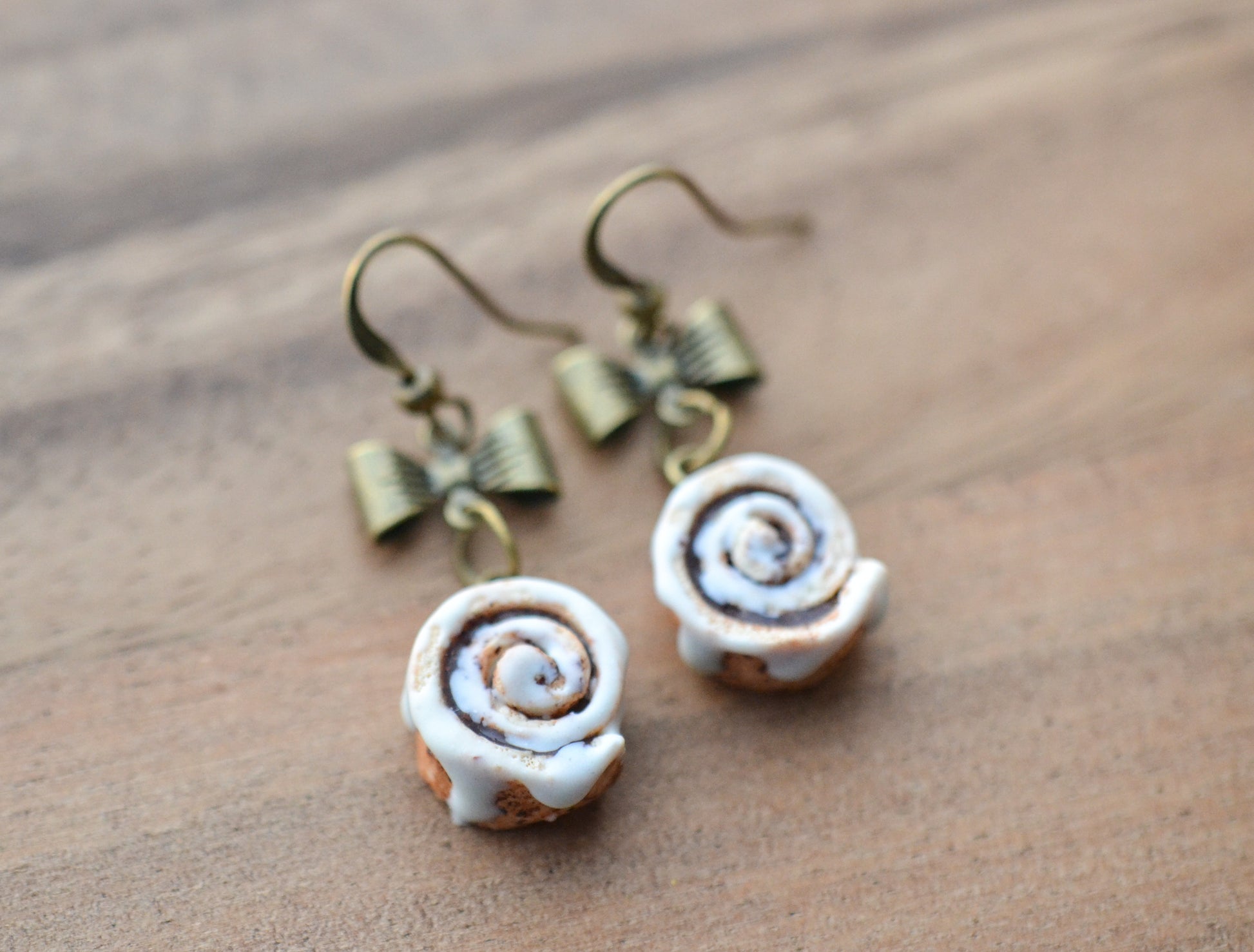 Scented Cinnamon Roll Earrings Antique Bronze - Decadent Minis