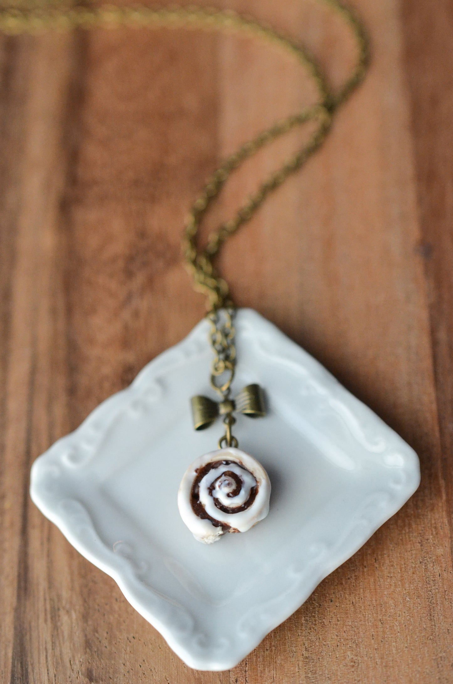 Scented Cinnamon Roll Antique Bronze Necklace - Decadent Minis