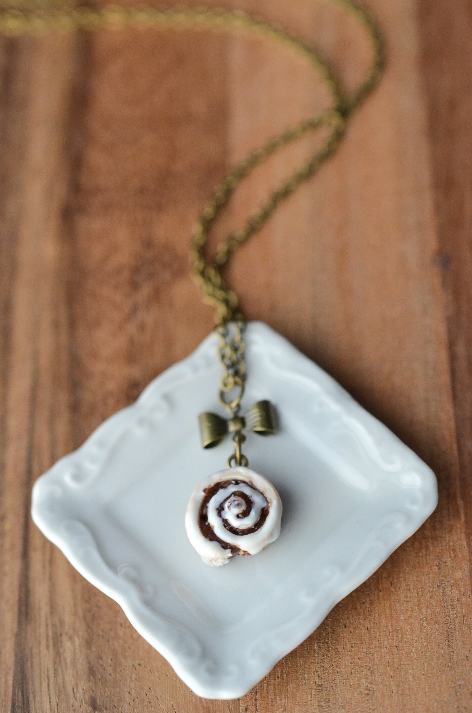 Scented Cinnamon Roll Antique Bronze Necklace - Decadent Minis