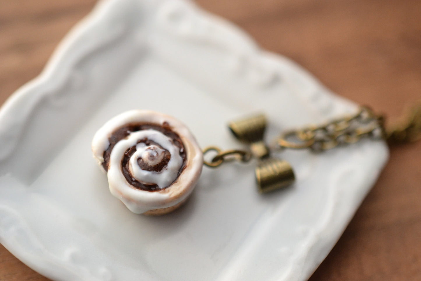 Scented Cinnamon Roll Antique Bronze Necklace - Decadent Minis