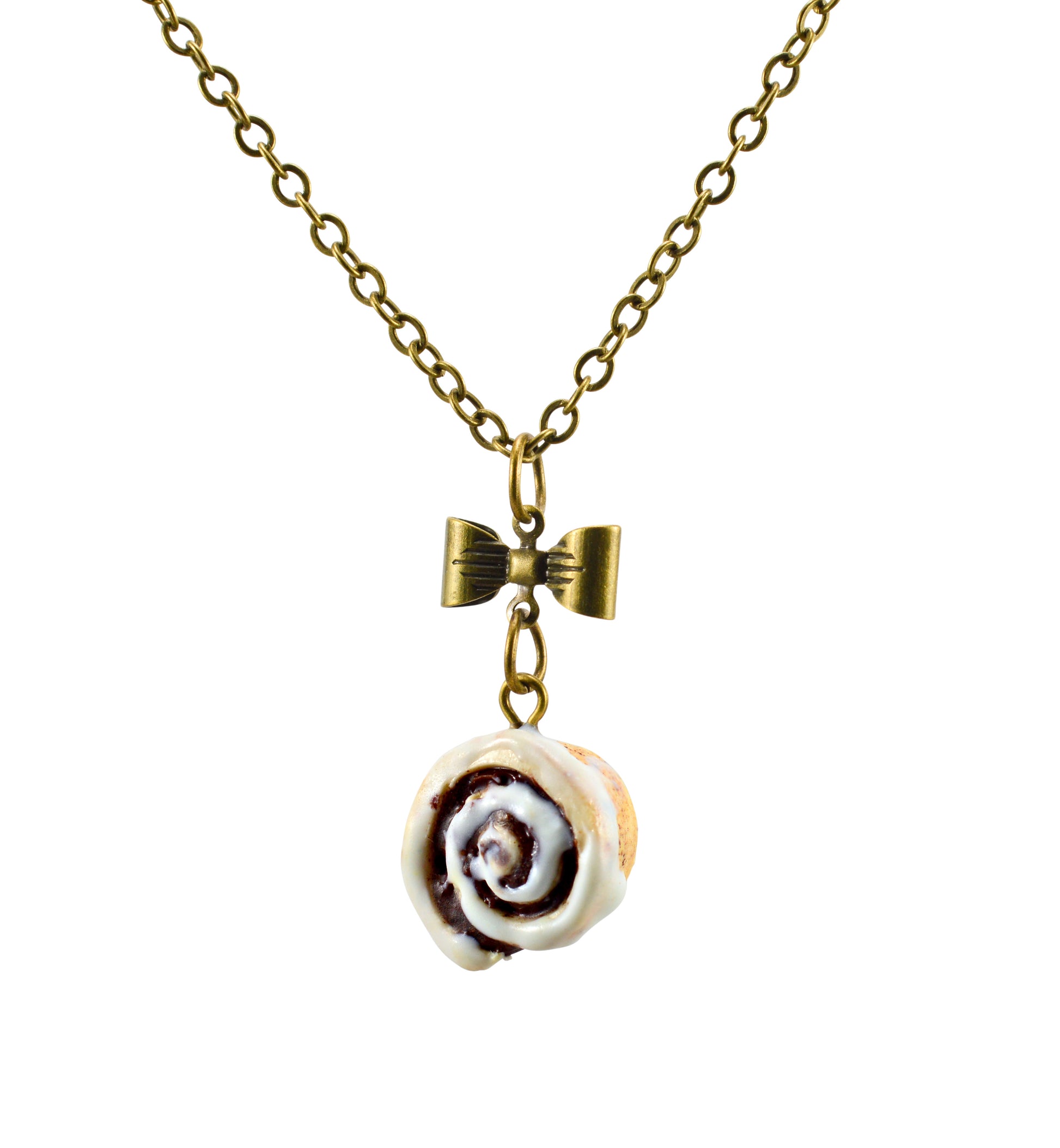 Scented Cinnamon Roll Antique Bronze Necklace - Decadent Minis