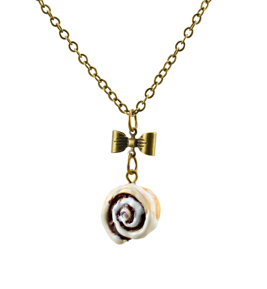 Scented Cinnamon Roll Antique Bronze Necklace - Decadent Minis