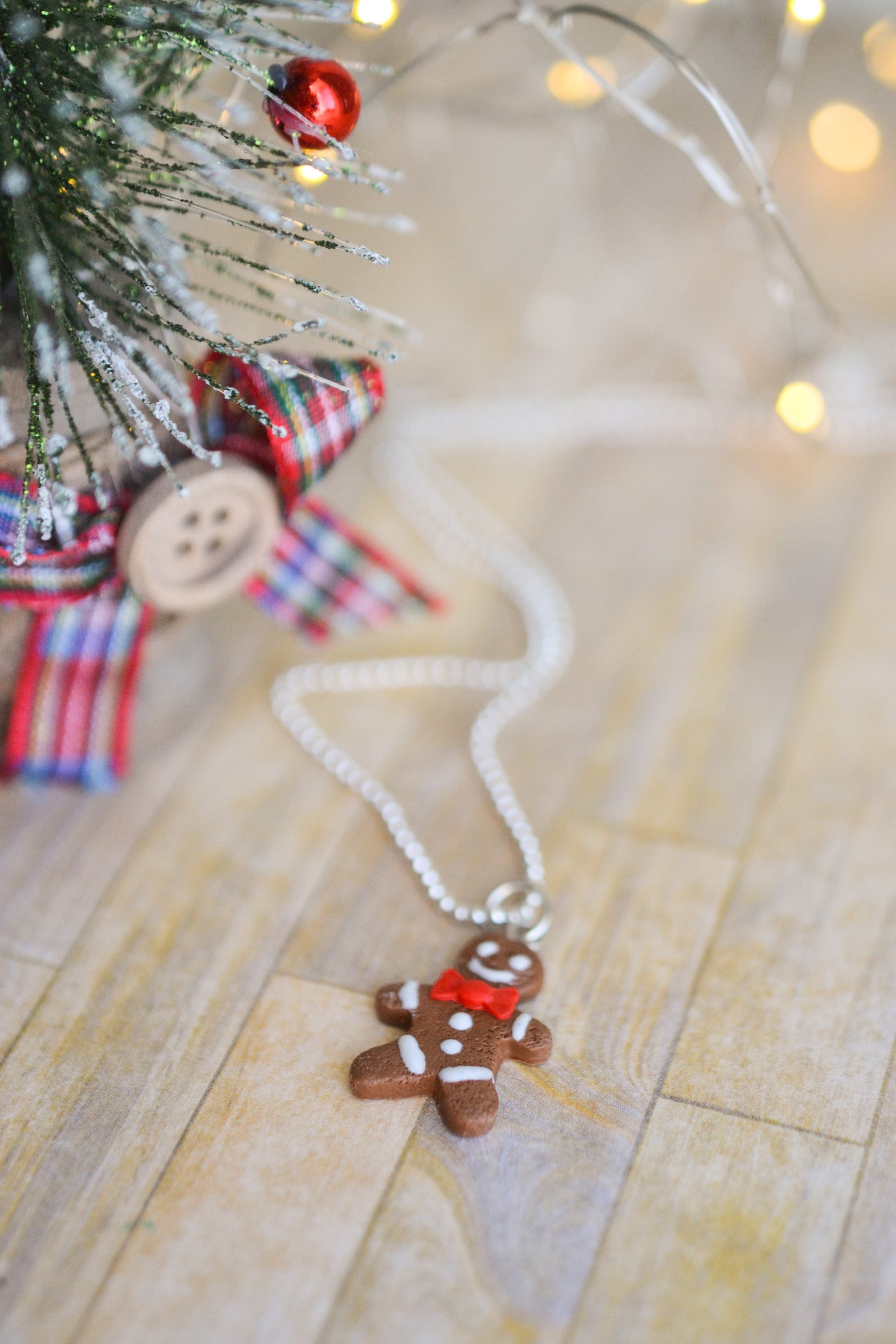 Scented Gingerbread Man Necklace - Red Christmas Bow - Decadent Minis