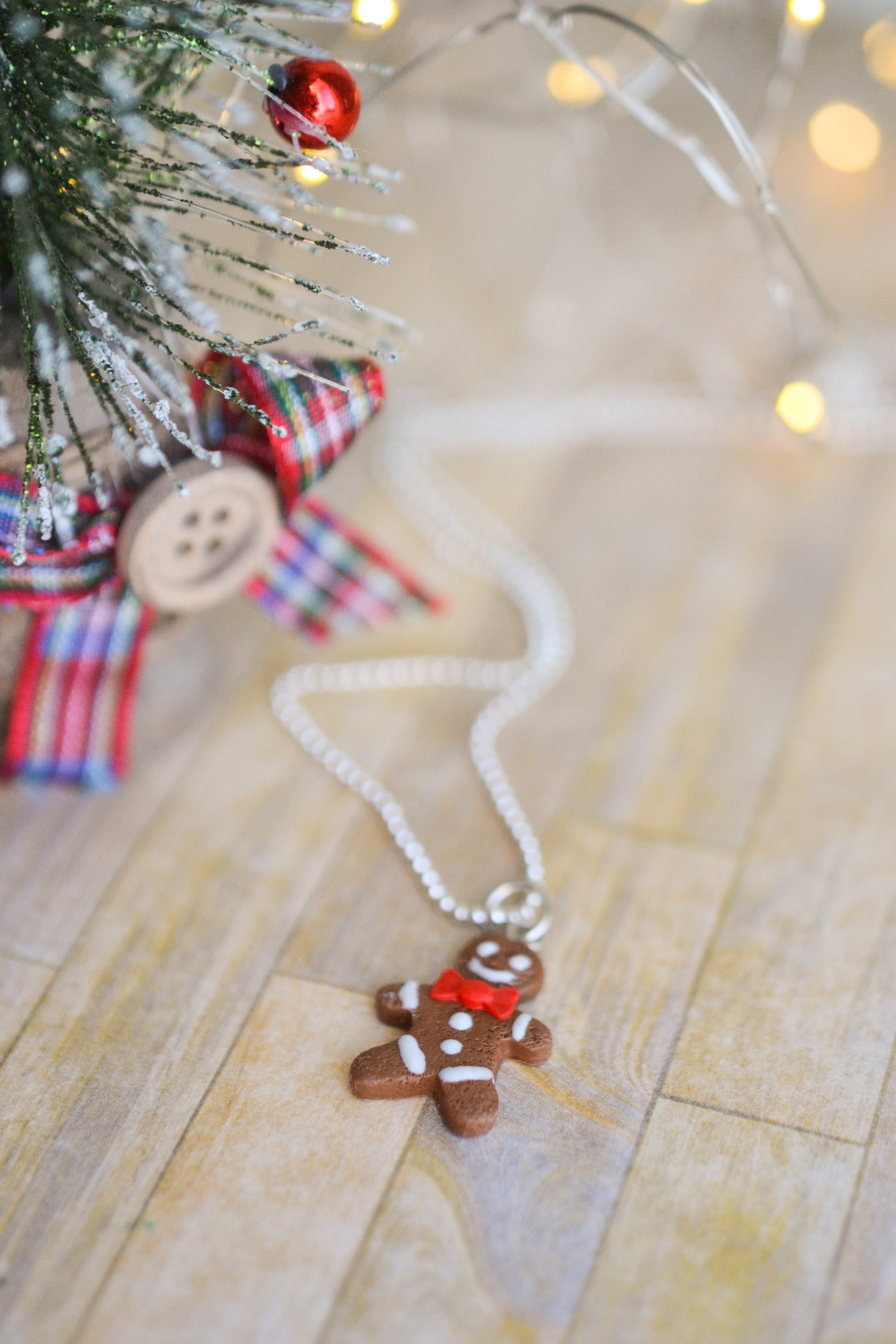 Scented Gingerbread Man Necklace - Red Christmas Bow - Decadent Minis