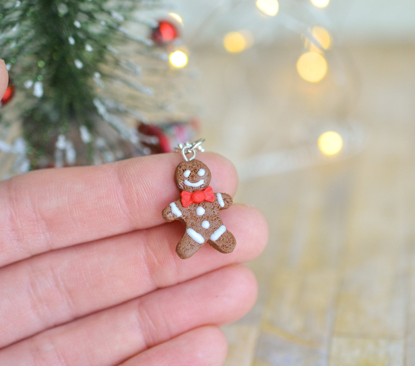 Scented Gingerbread Man Necklace - Red Christmas Bow - Decadent Minis