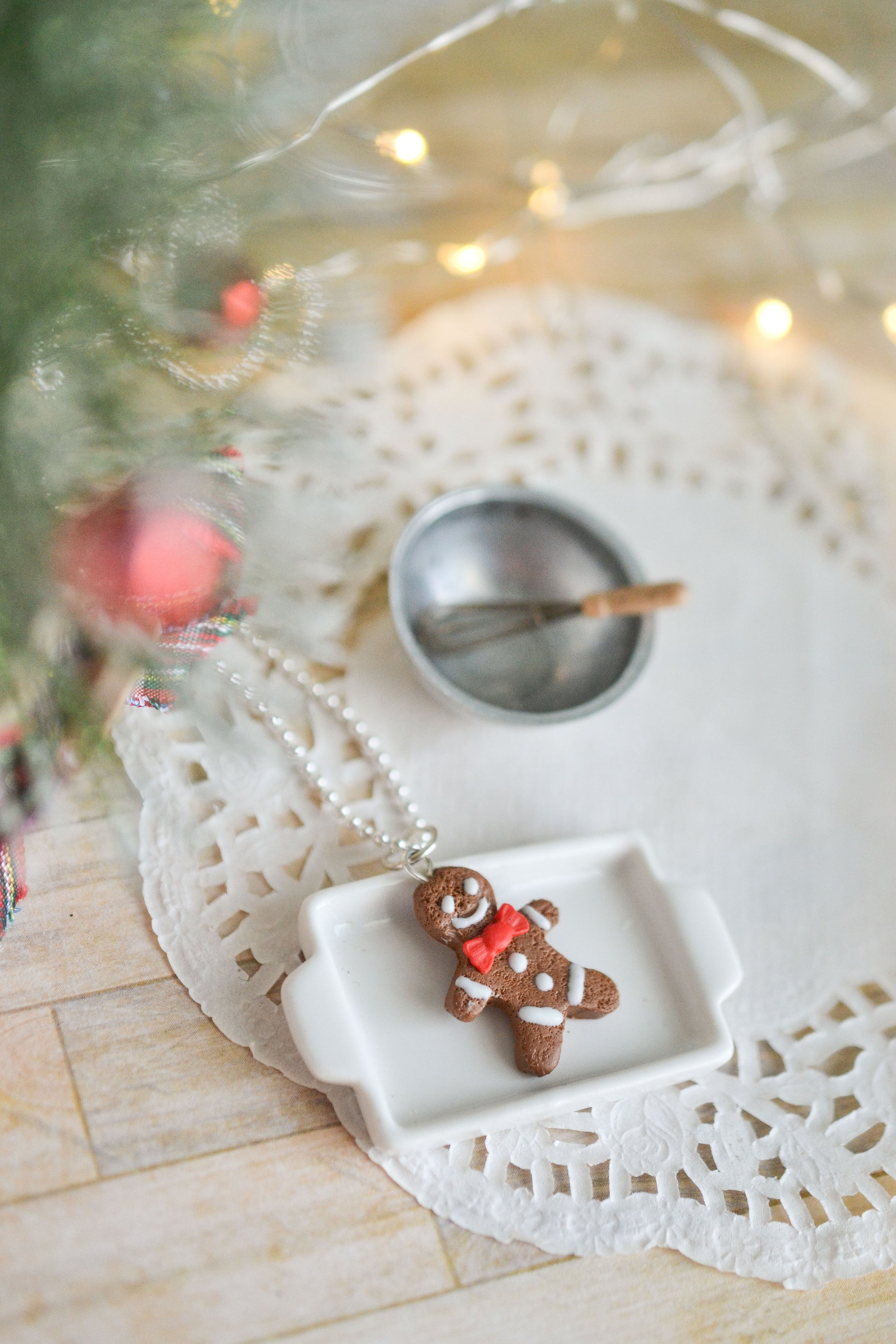 Scented Gingerbread Man Necklace - Red Christmas Bow - Decadent Minis