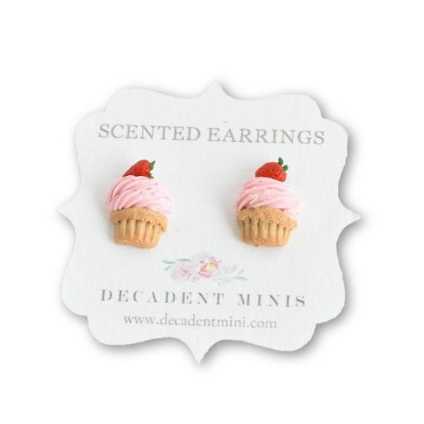 Scented Strawberry Cupcake Stud Earrings - Decadent Minis