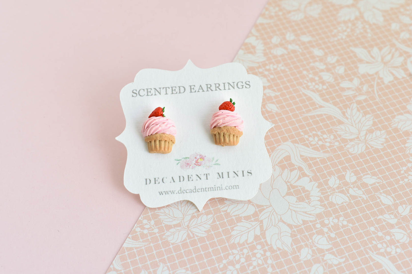 Scented Strawberry Cupcake Stud Earrings - Decadent Minis
