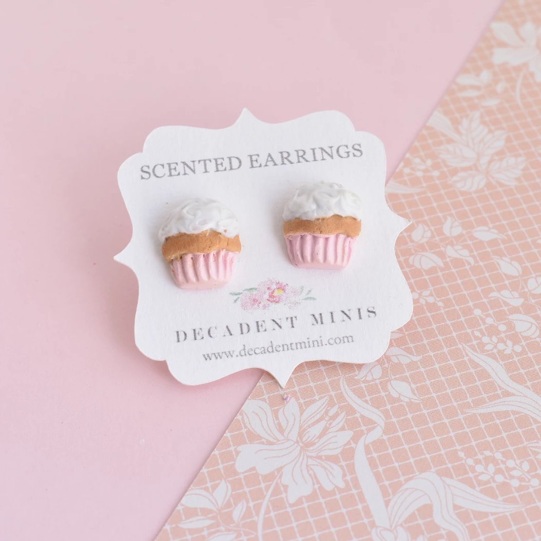 Scented Cupcake Stud Earring -Light Pink - Decadent Minis