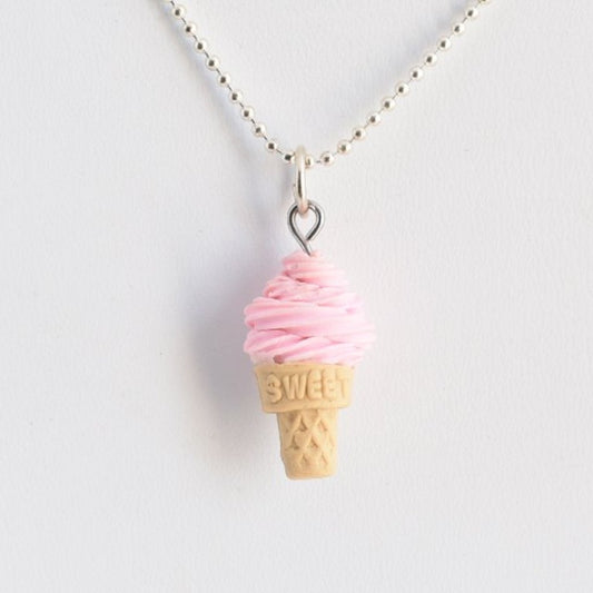 Scented Strawberry Soft Serve Ice Cream Cone Necklace - Decadent Minis