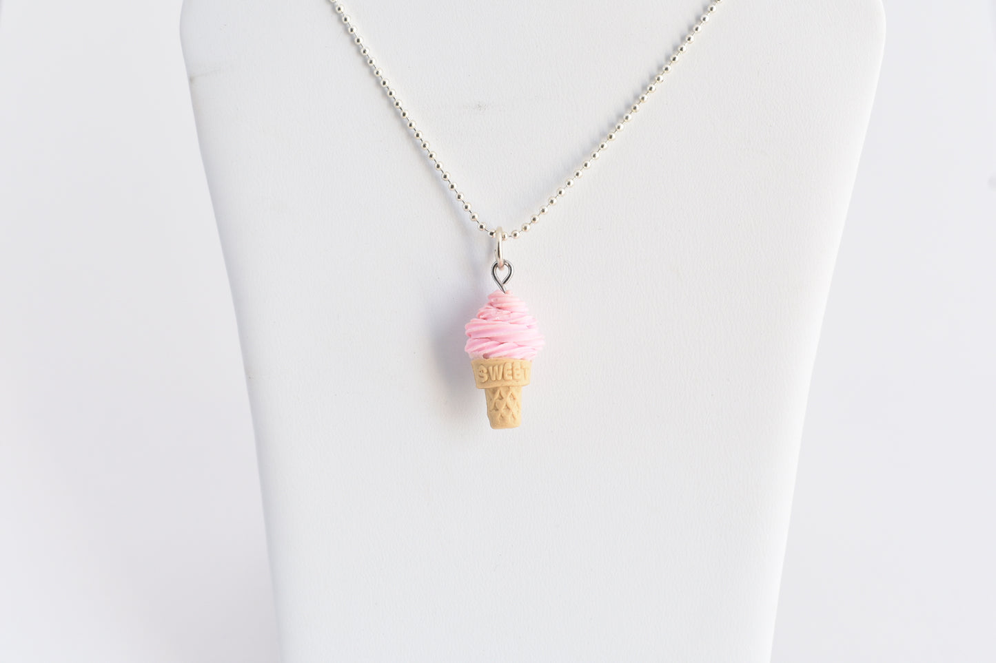 Scented Strawberry Soft Serve Ice Cream Cone Necklace - Decadent Minis