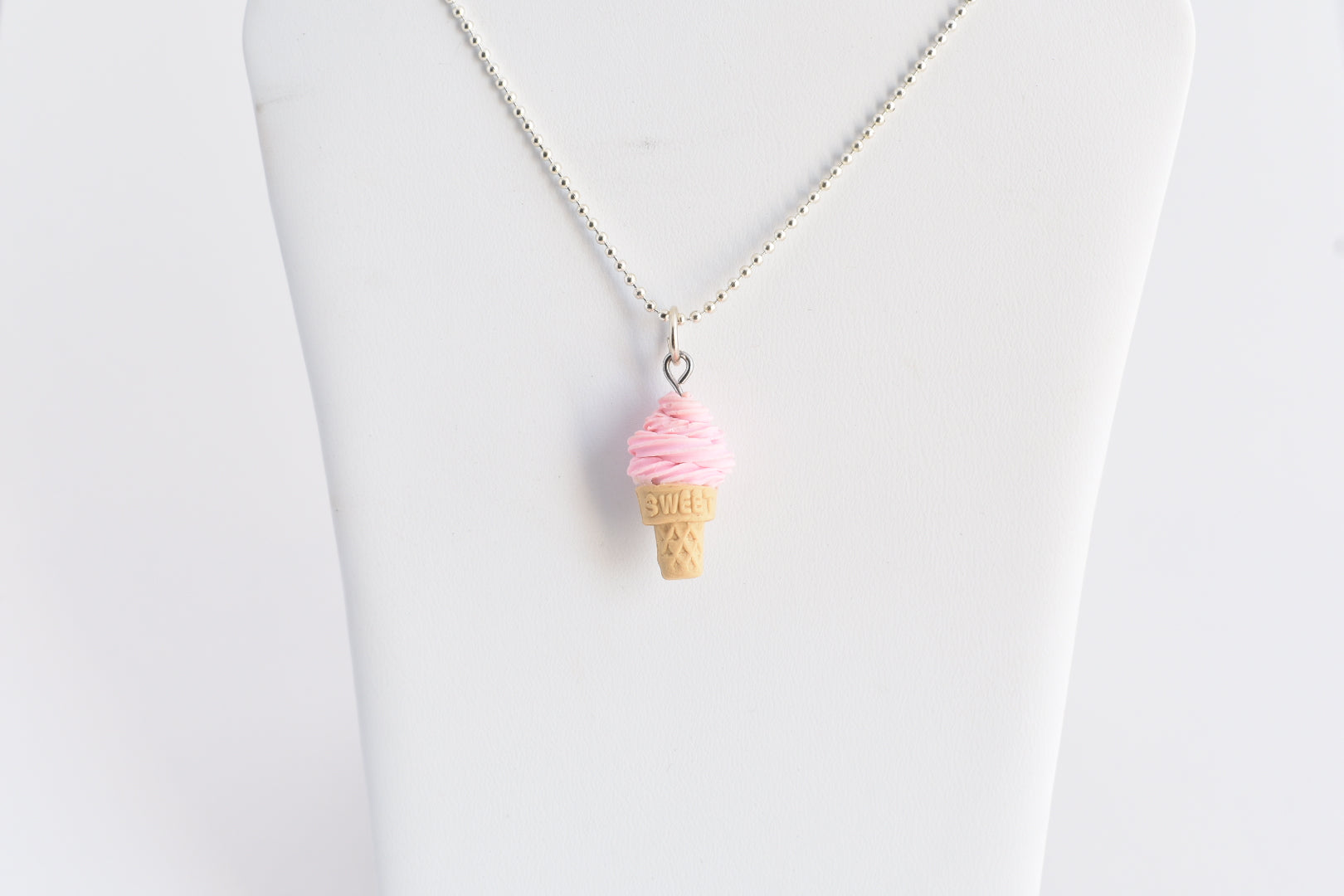 Scented Strawberry Soft Serve Ice Cream Cone Necklace - Decadent Minis