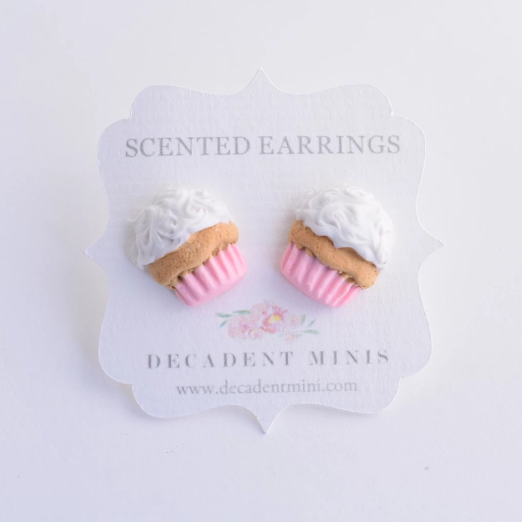 Scented Cupcake Stud Earring -Light Pink - Decadent Minis