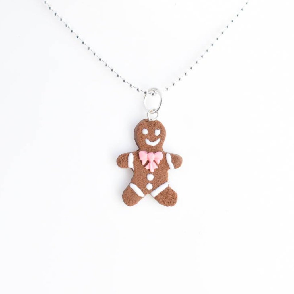 Scented Gingerbread Man Necklace - Pink Christmas Bow - Decadent Minis