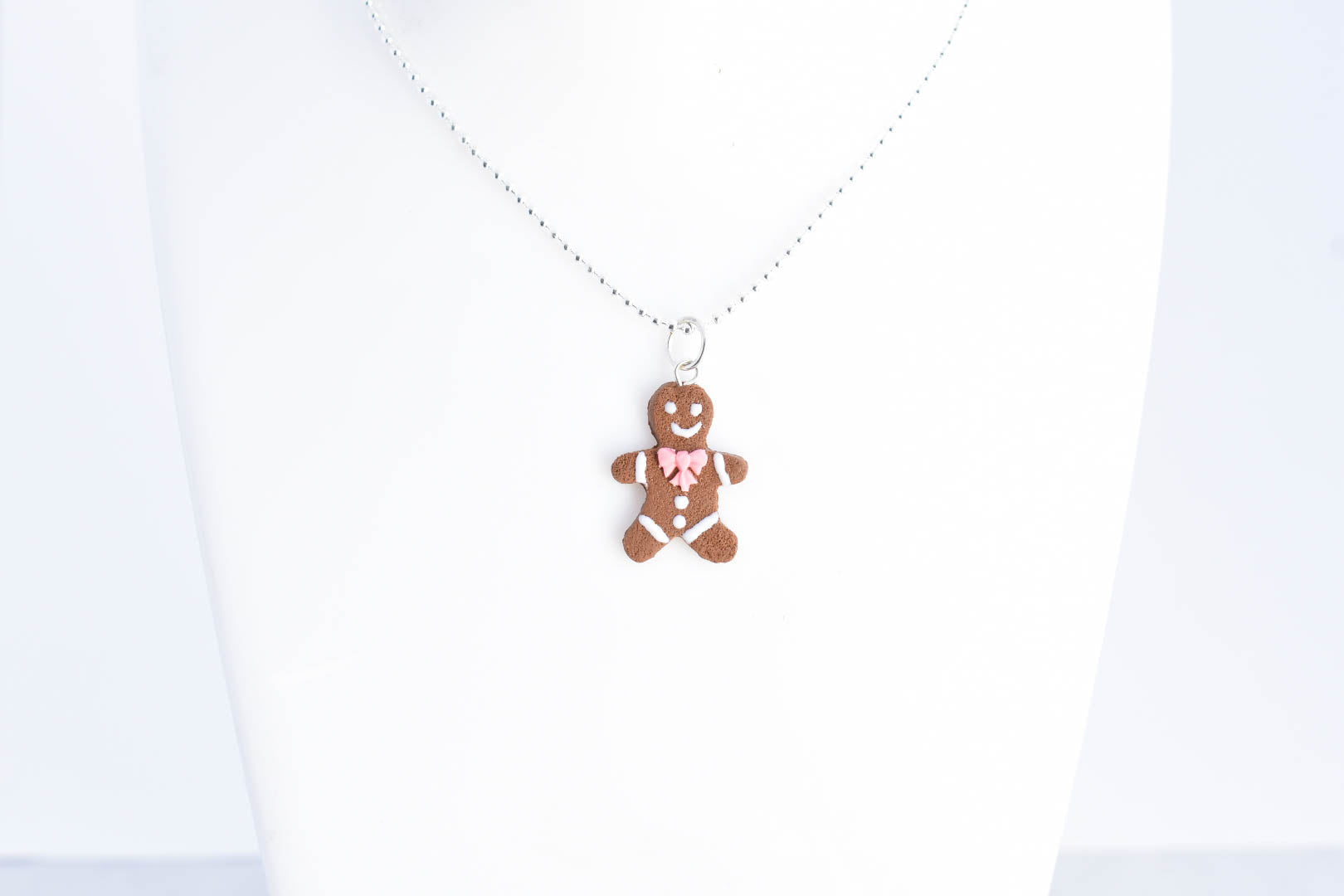 Scented Gingerbread Man Necklace - Pink Christmas Bow - Decadent Minis