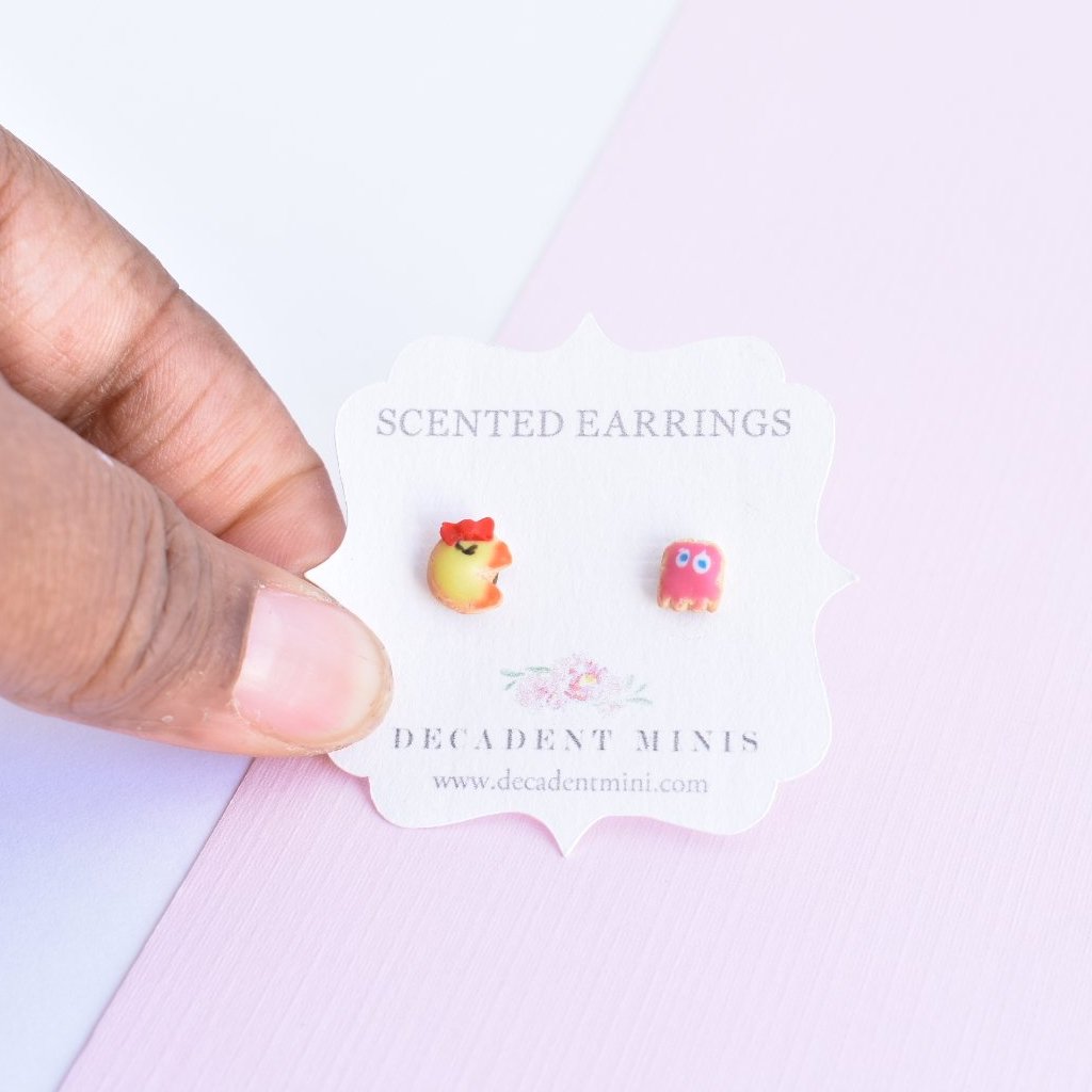 Scented Mrs. Pac-Man & Pinky Sugar Cookie Earrings - Decadent Minis
