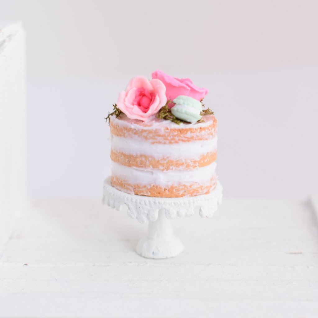 Scented 1:12 Dollhouse Miniature Vanilla Macaron Naked Cake - Decadent Minis