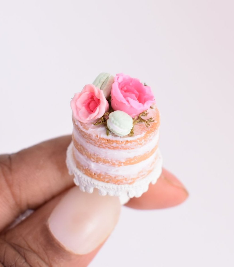 Scented 1:12 Dollhouse Miniature Vanilla Macaron Naked Cake - Decadent Minis