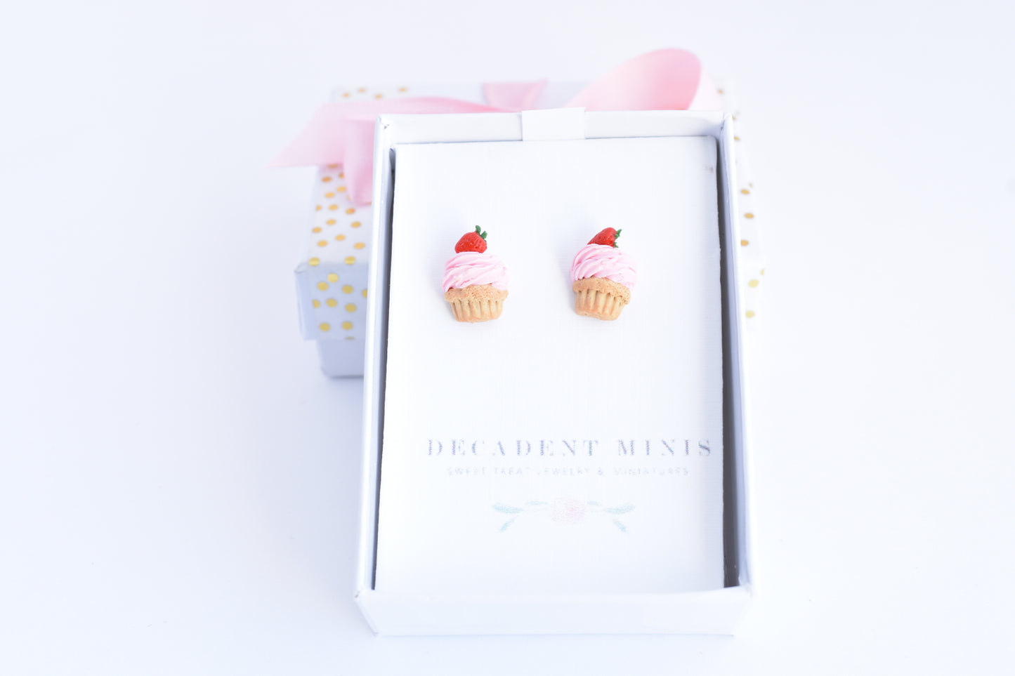 Scented Strawberry Cupcake Stud Earrings - Decadent Minis