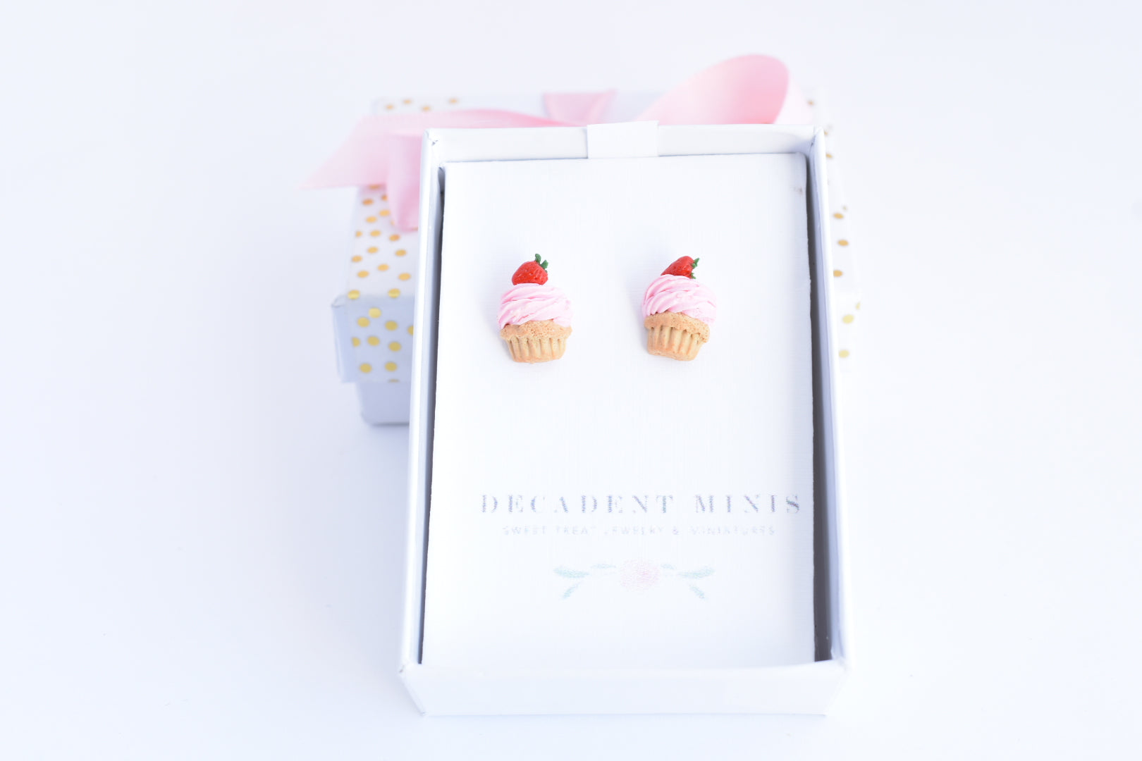 Scented Strawberry Cupcake Stud Earrings - Decadent Minis