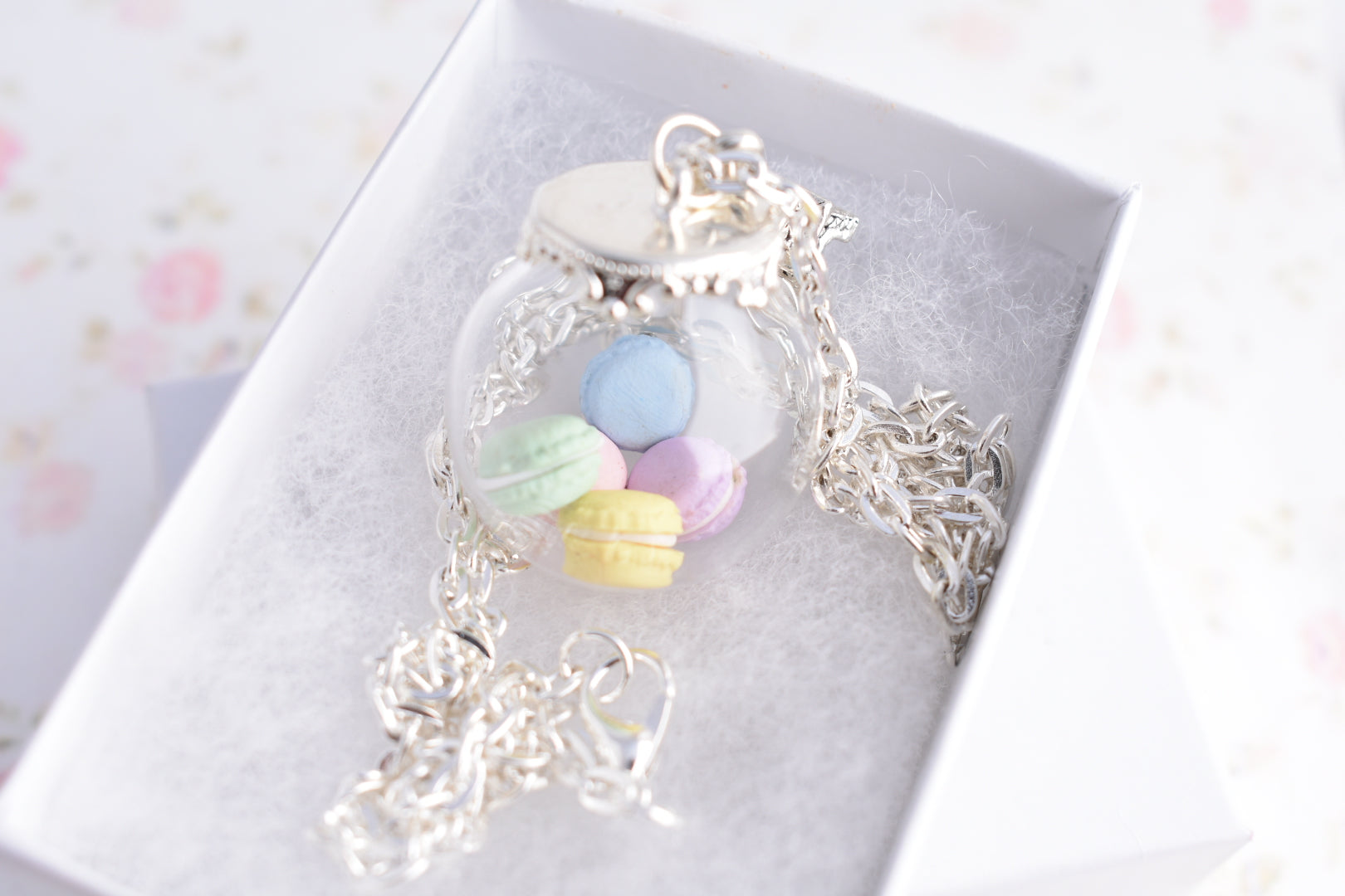 Pastel Macaron Cookie Jar Globe Necklace - Decadent Minis