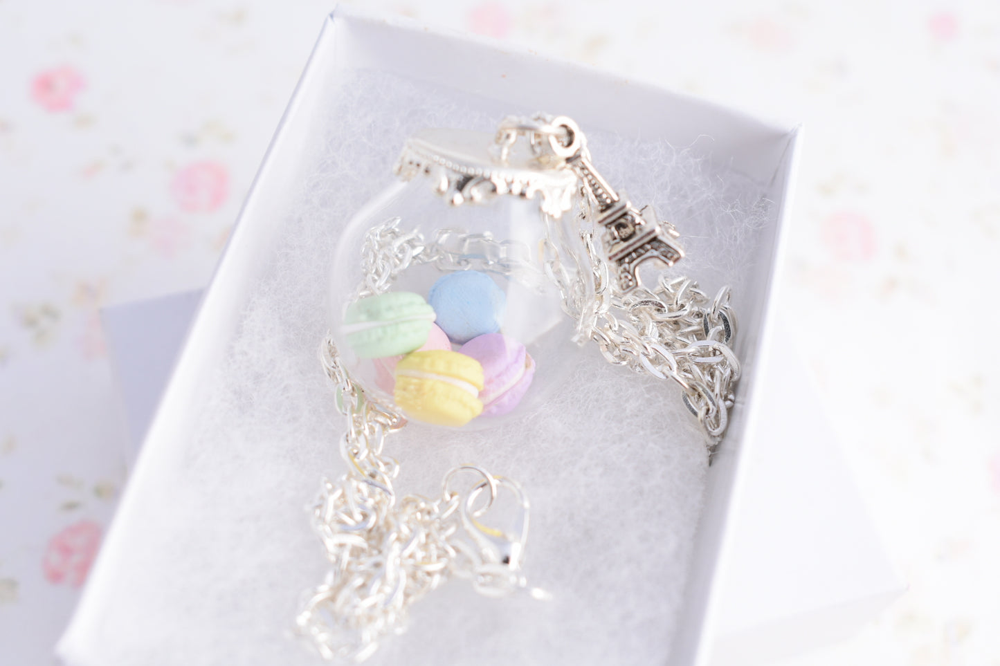Pastel Macaron Cookie Jar Globe Necklace - Decadent Minis