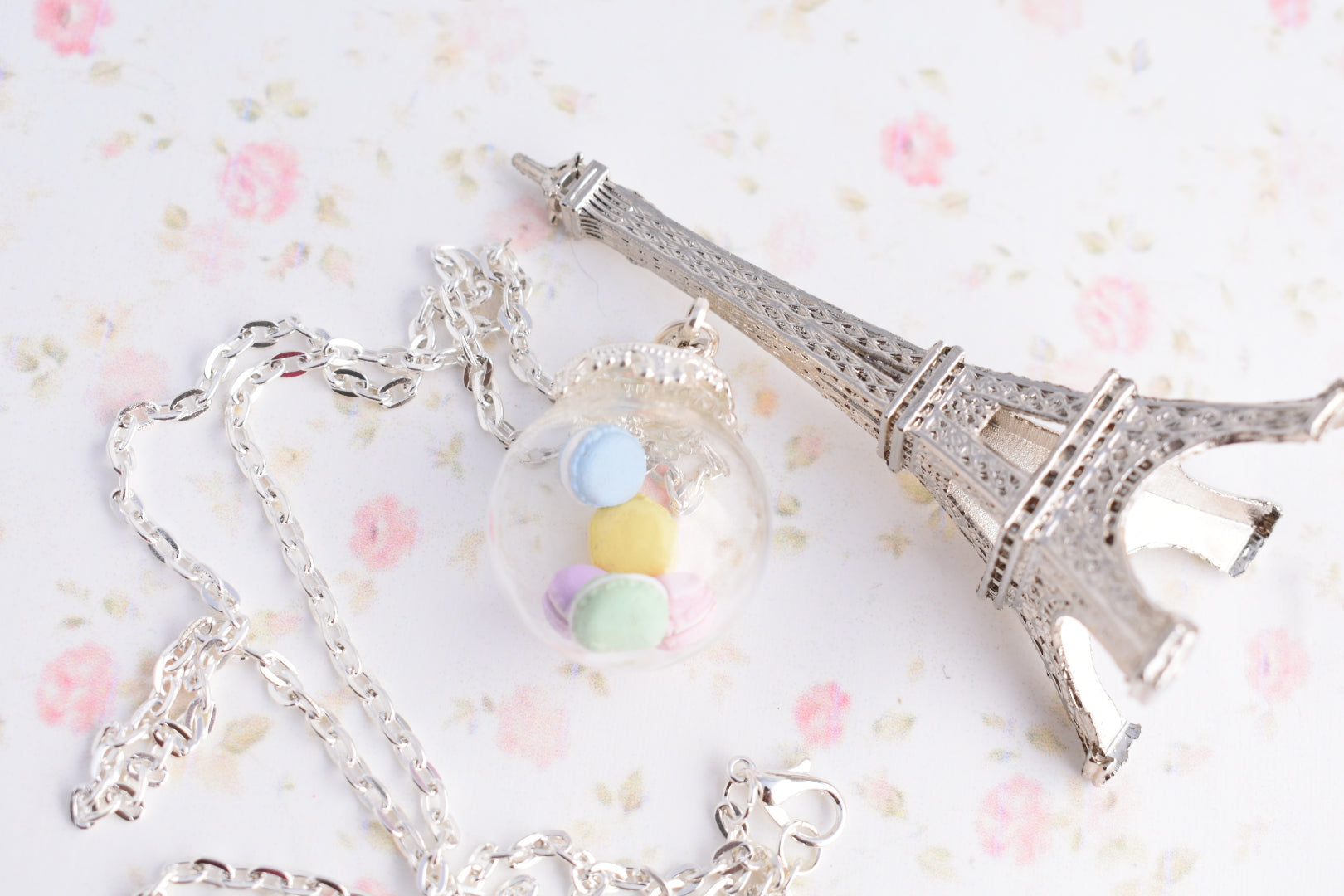 Pastel Macaron Cookie Jar Globe Necklace - Decadent Minis