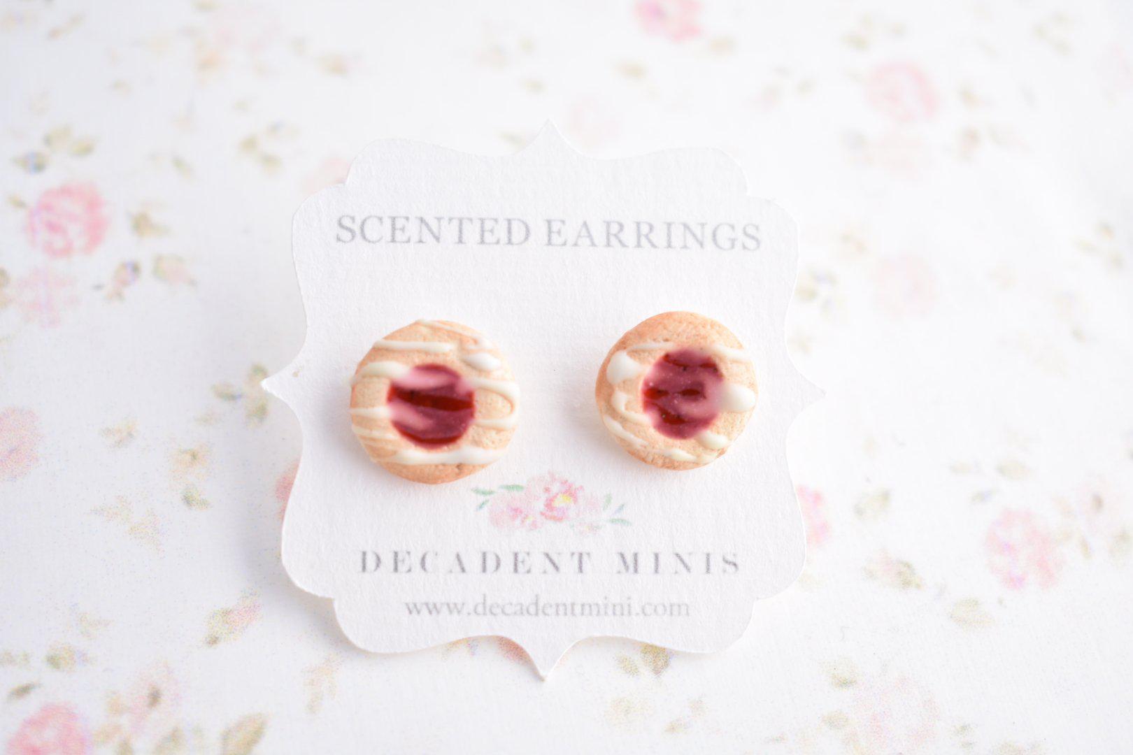 Scented Raspberry Jam Cookie Earrings - Decadent Minis