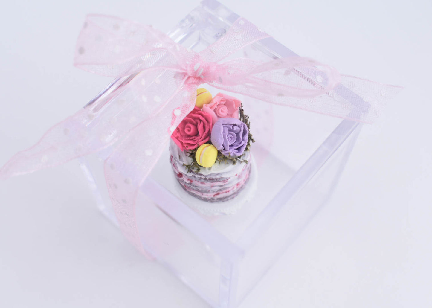 Scented 1:12 Dollhouse Miniature Red Velvet Macaron Naked Cake - Decadent Minis