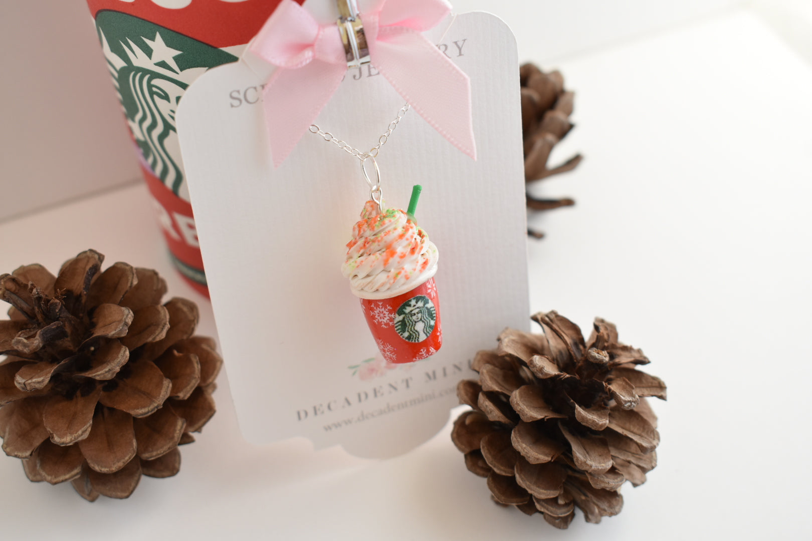 Scented Starbucks Inspired Christmas Frappuccino Charm Necklace-LIMITED EDITION - Decadent Minis